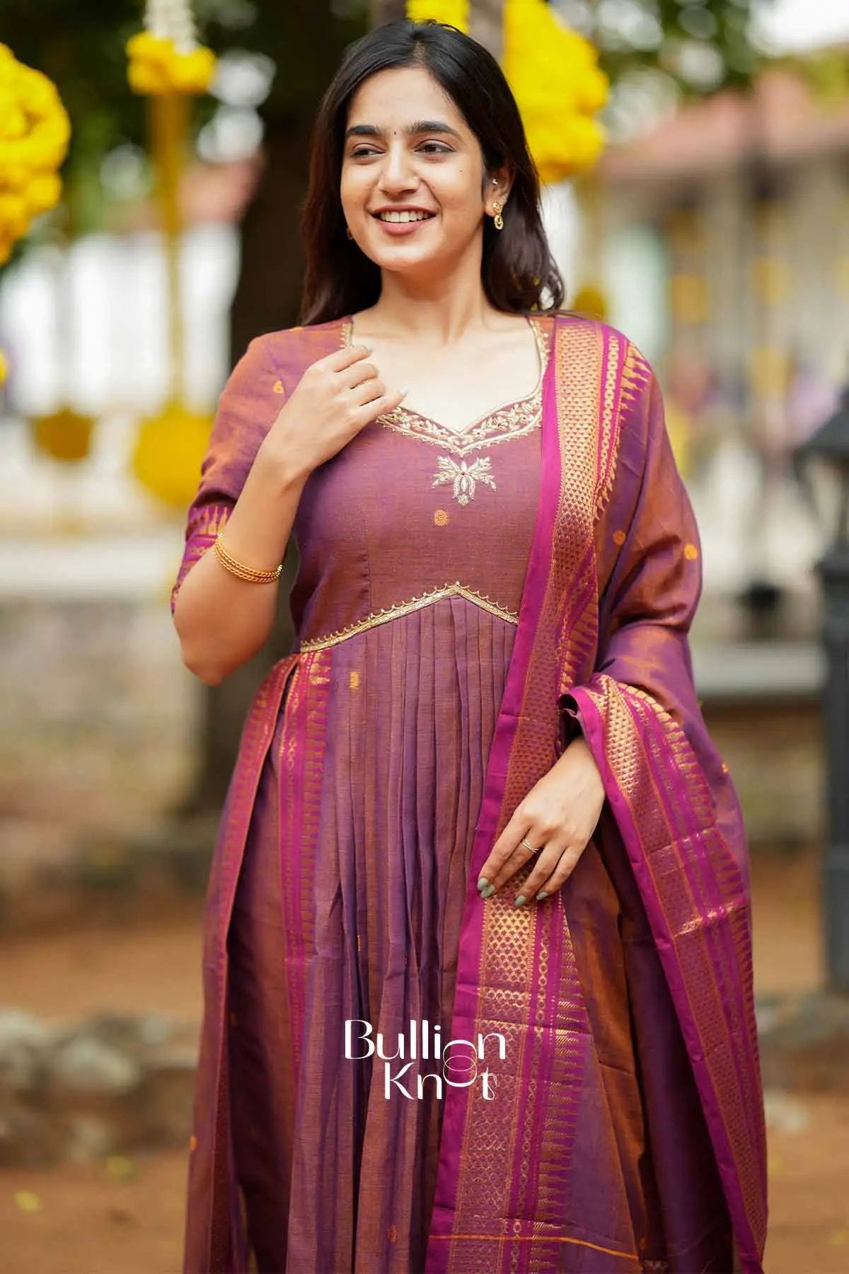 Elakshi | Handloom Brown A line Suit Set