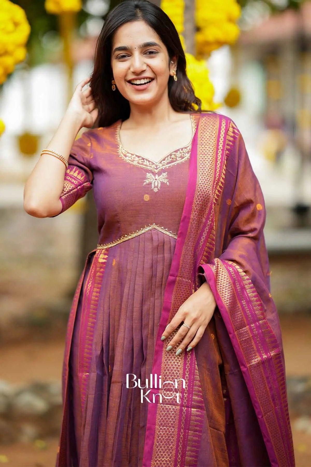 Elakshi | Handloom Brown A line Suit Set