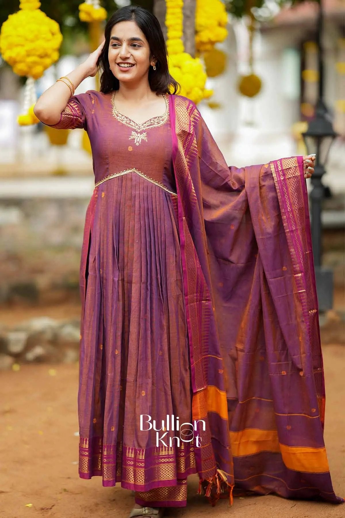 Elakshi | Handloom Brown A line Suit Set