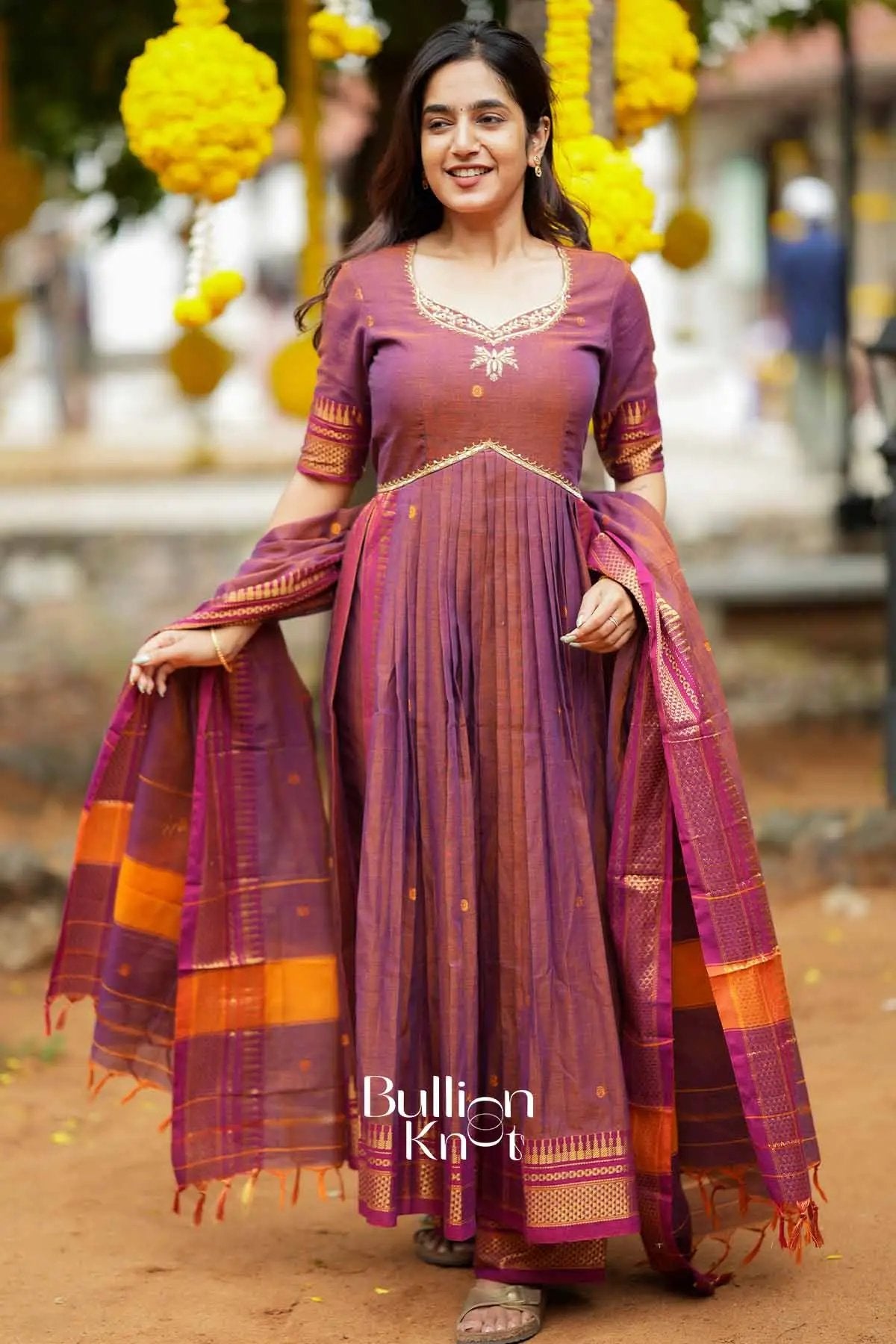 Elakshi | Handloom Brown A line Suit Set