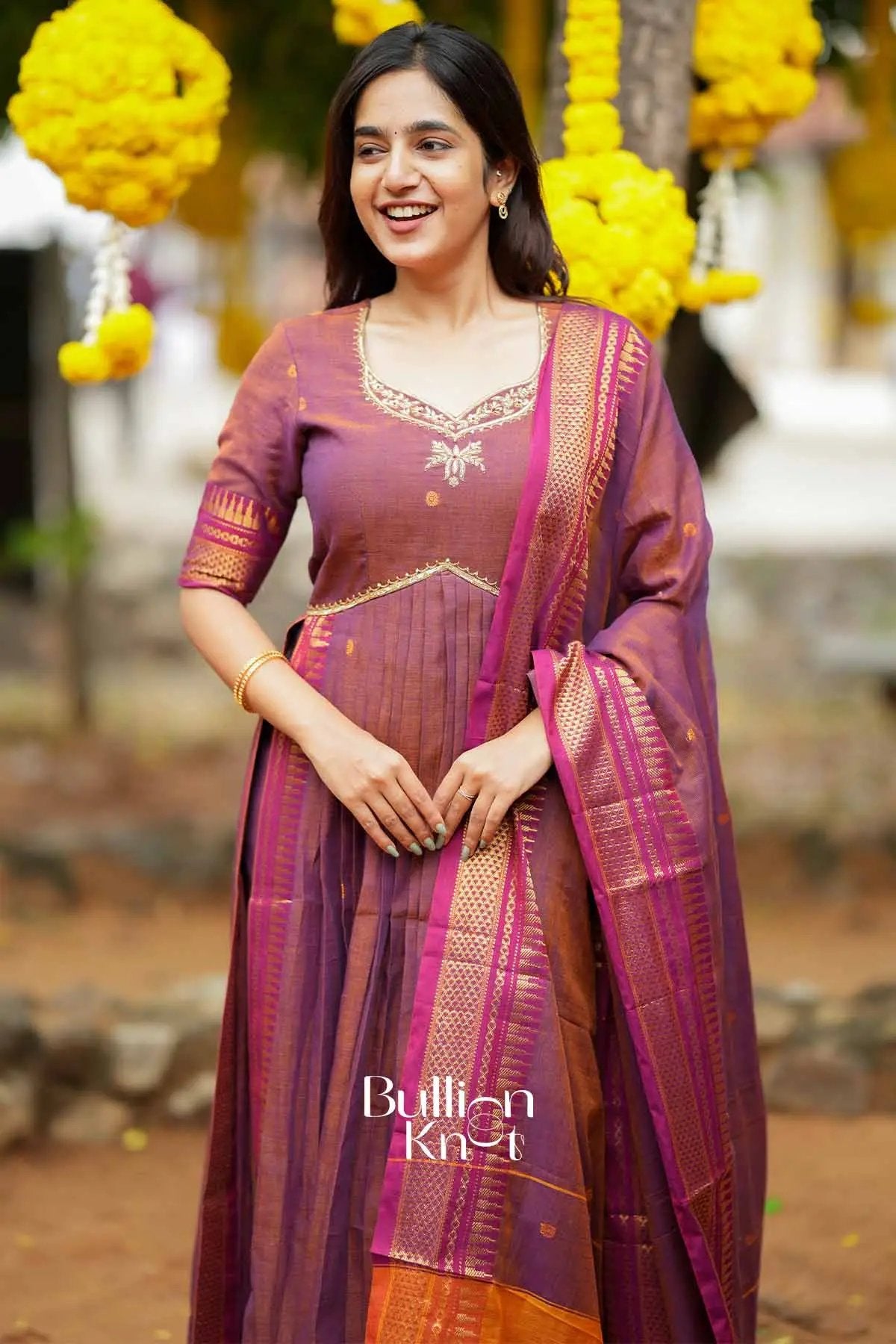 Elakshi | Handloom Brown A line Suit Set