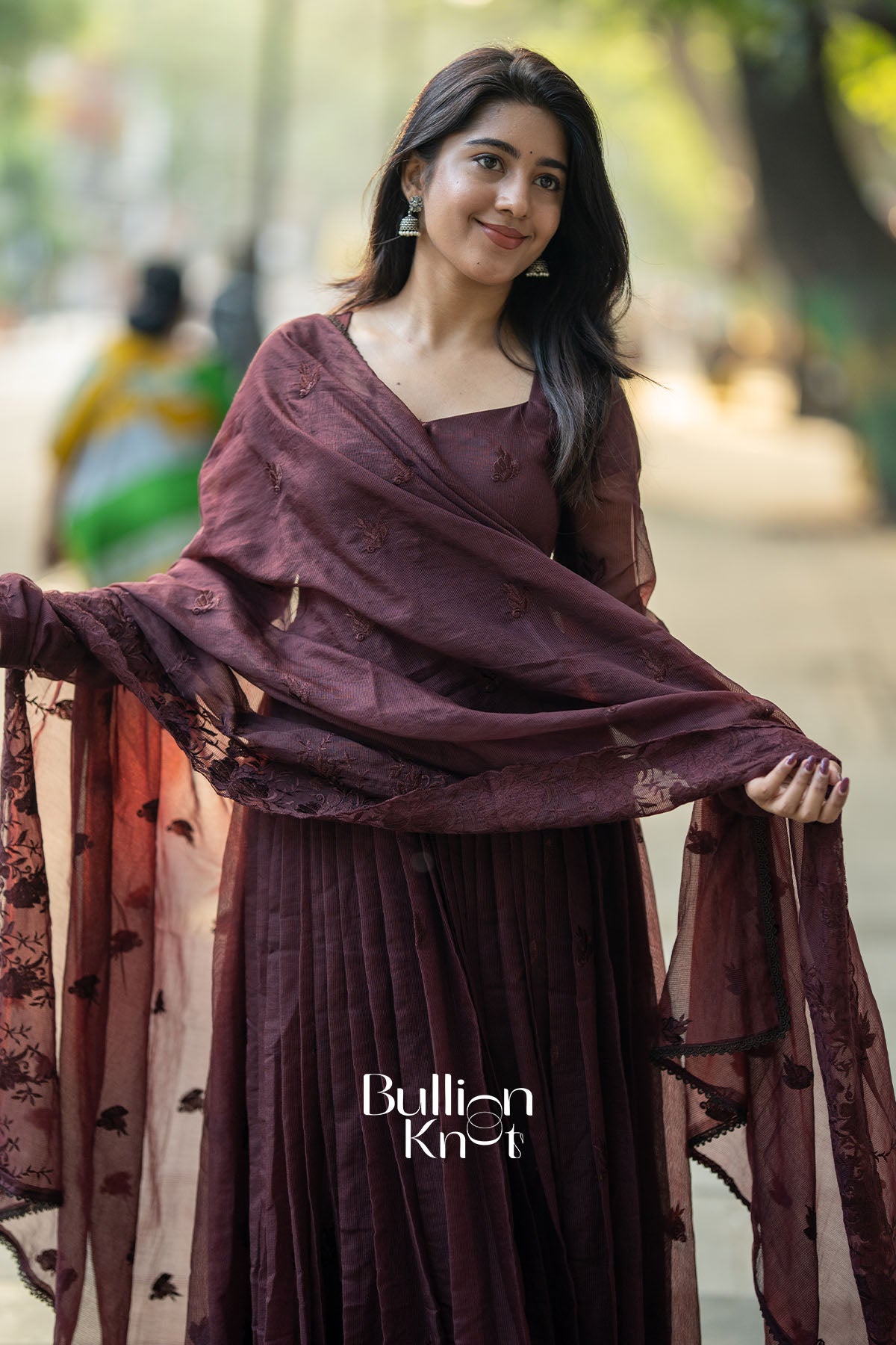 Elegant Brown Kota Anarkali Dress for Festive Wear