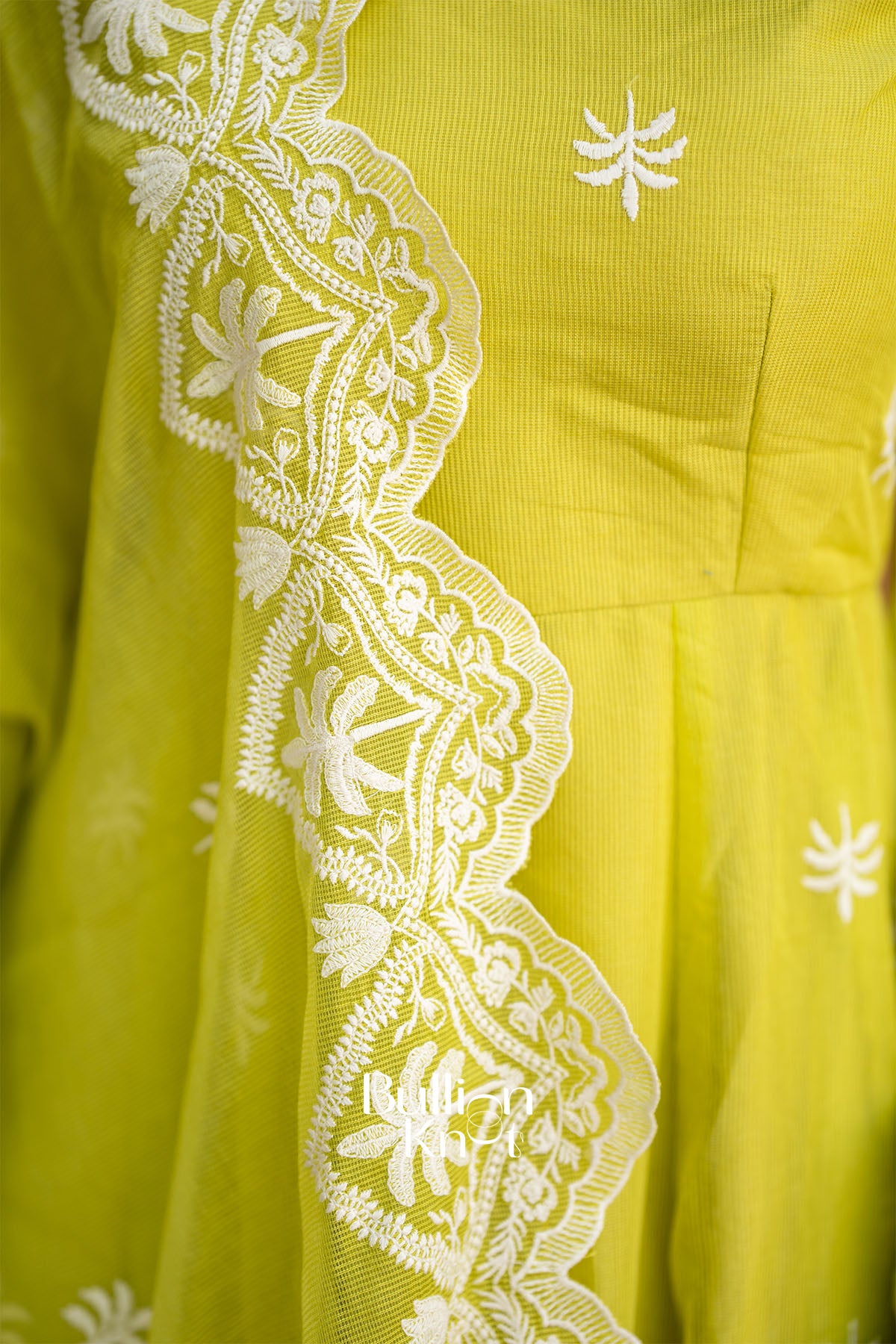 Festive Yellow Embroidery Kota Anarkali Suit Set for Women