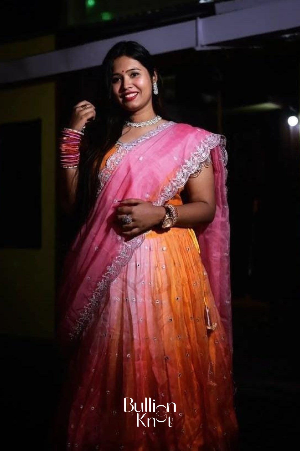 Tyohar Organza Orange Lehenga Set