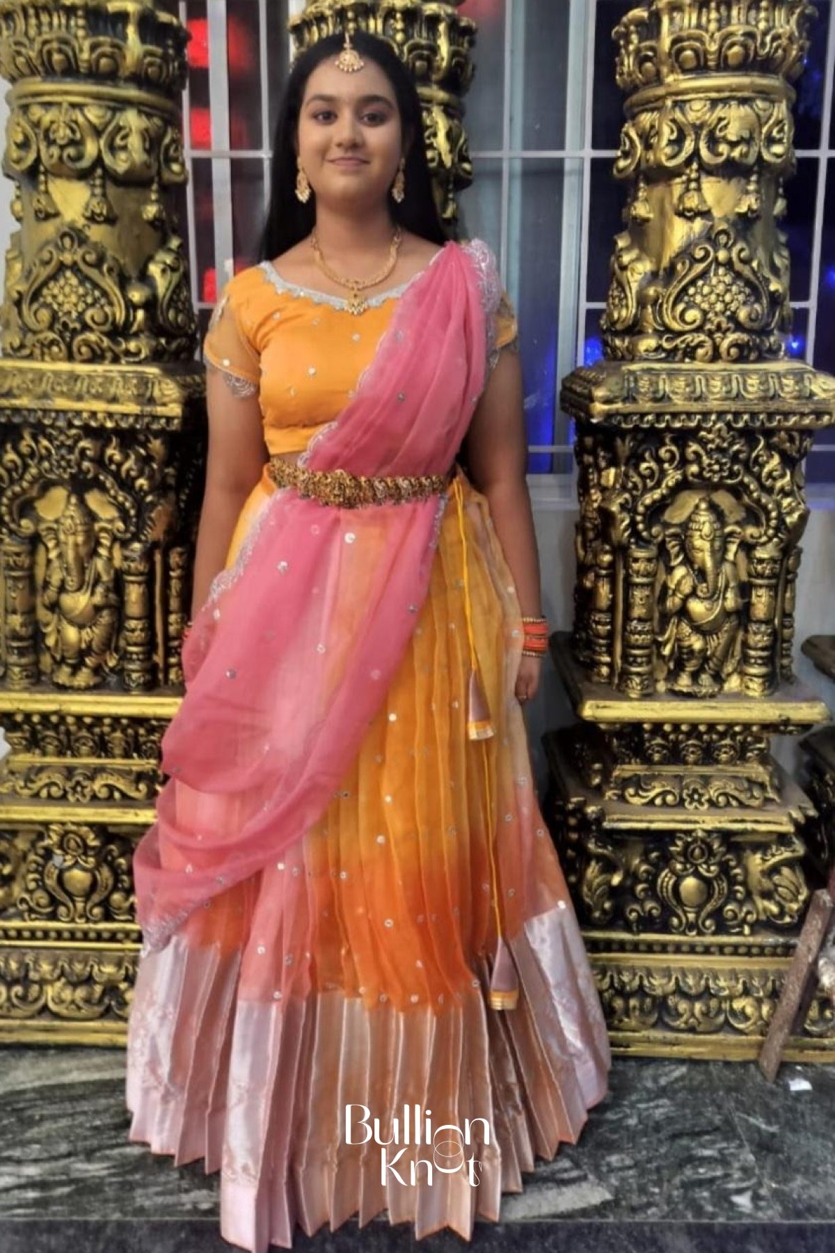 Tyohar Organza Orange Lehenga Set