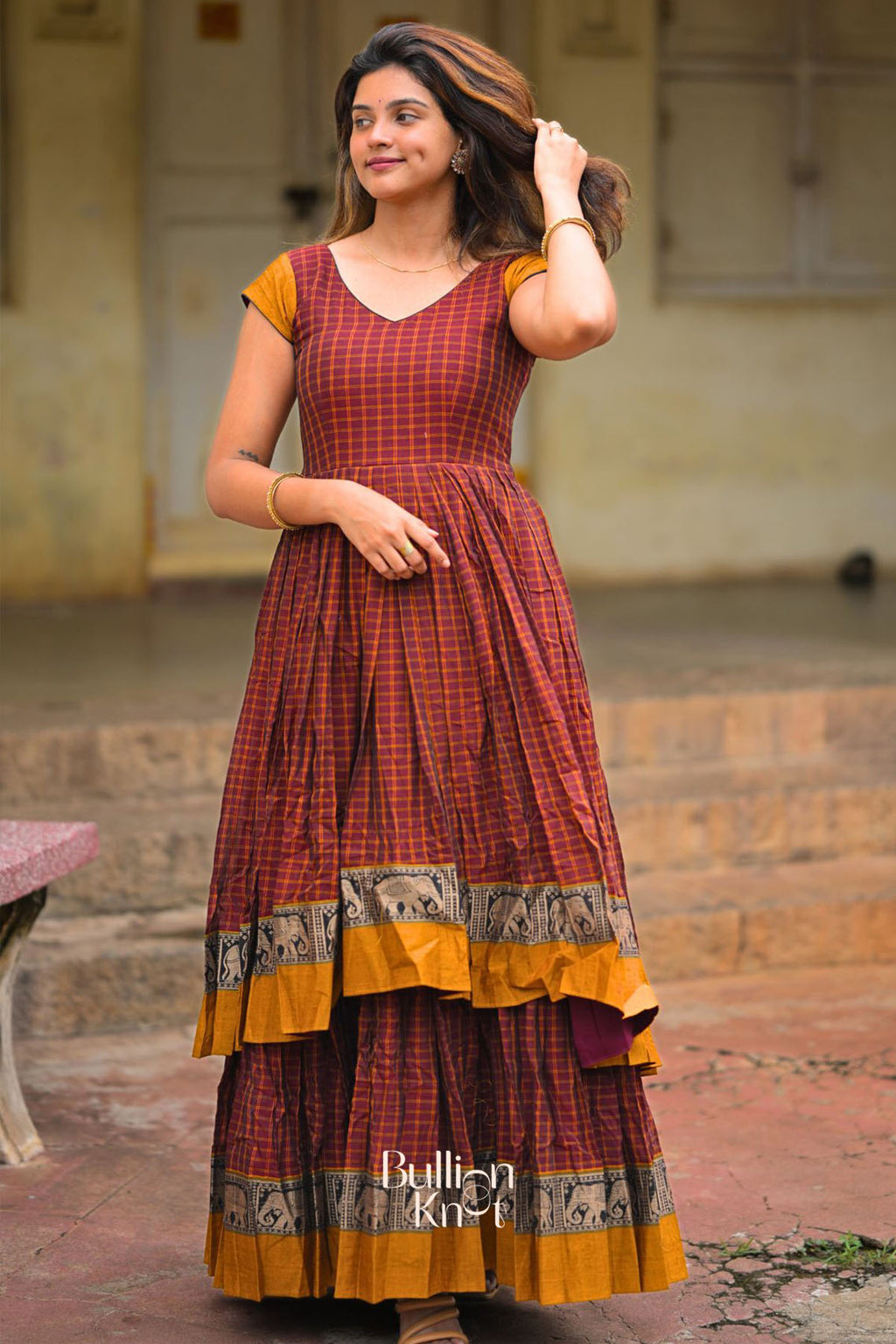 Gajadanta Indo western in Maroon