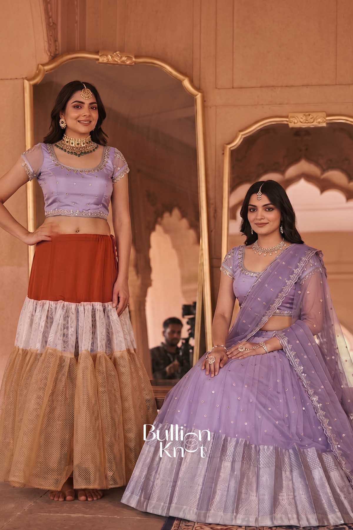 Can Can Skirt + Gaurika Purple Organza Lehenga Set for Special Occasions