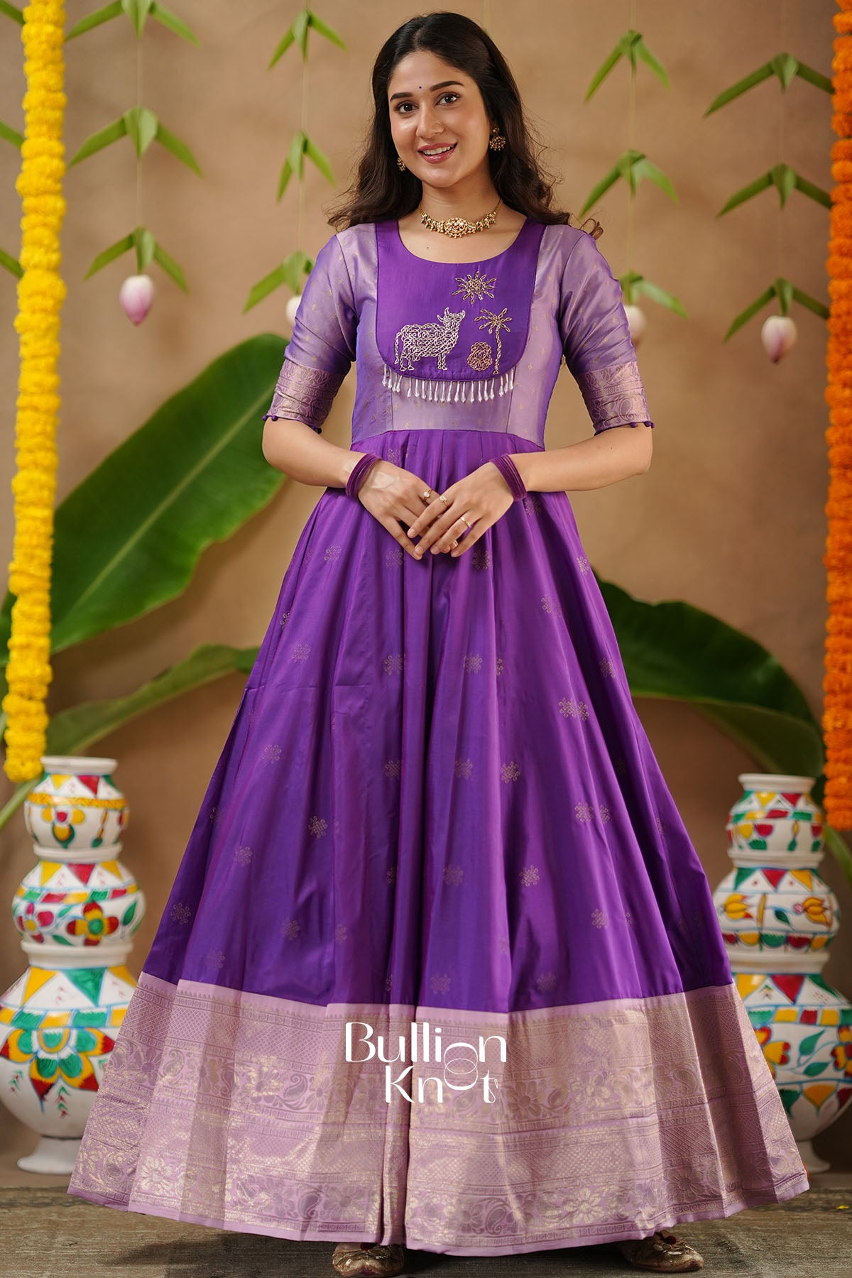 Gopika Soft Silk Purple Handwork  Anarkali Gown Dress