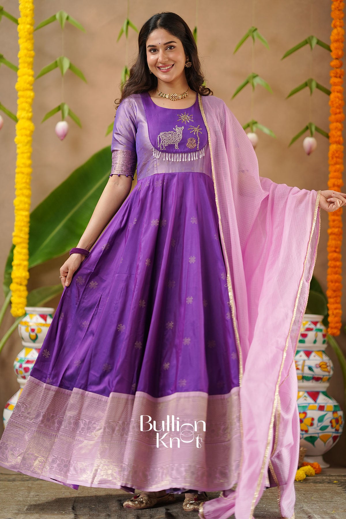 Gopika Soft Silk Purple Handwork  Anarkali Gown Dress