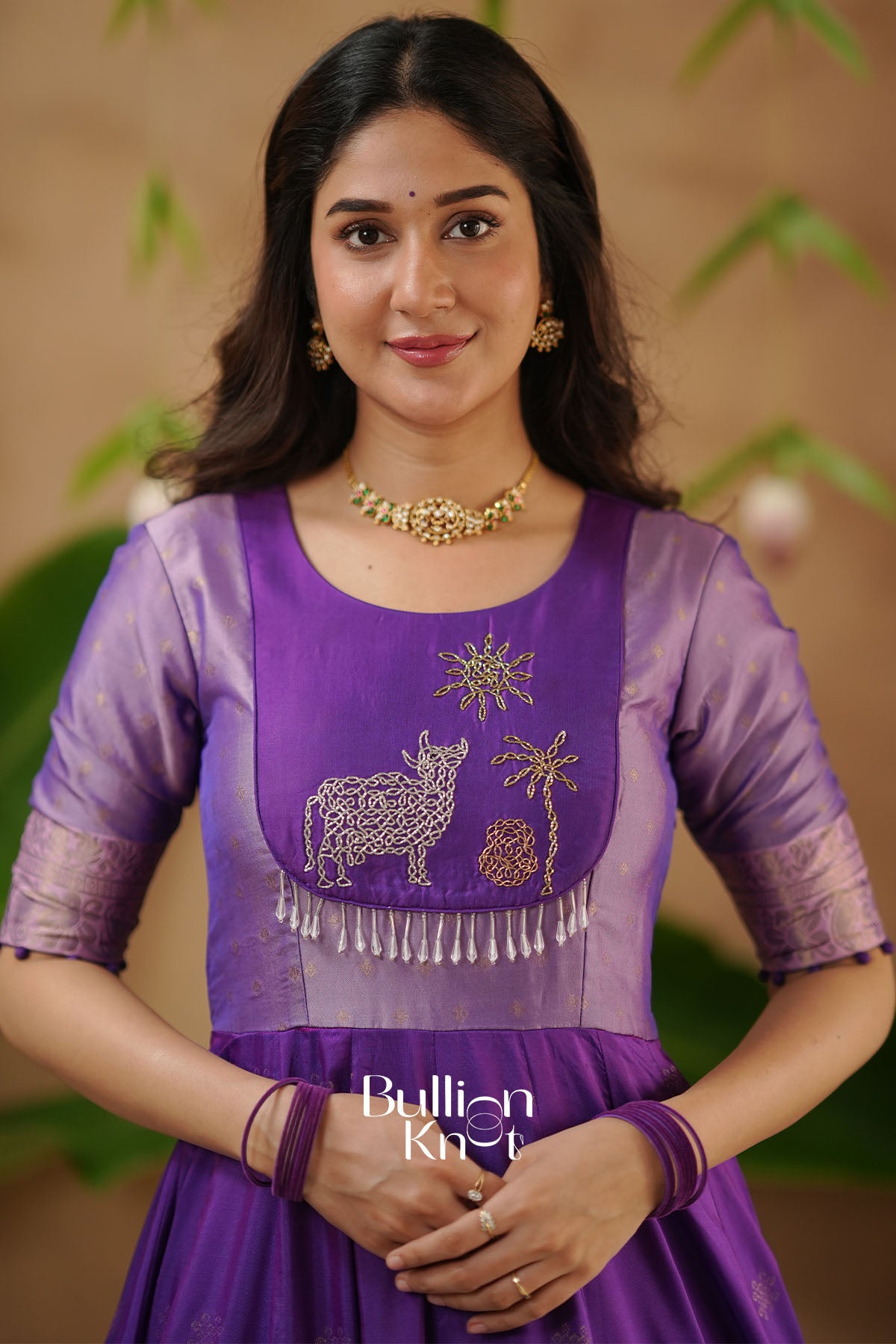 Gopika Soft Silk Purple Handwork  Anarkali Gown Dress