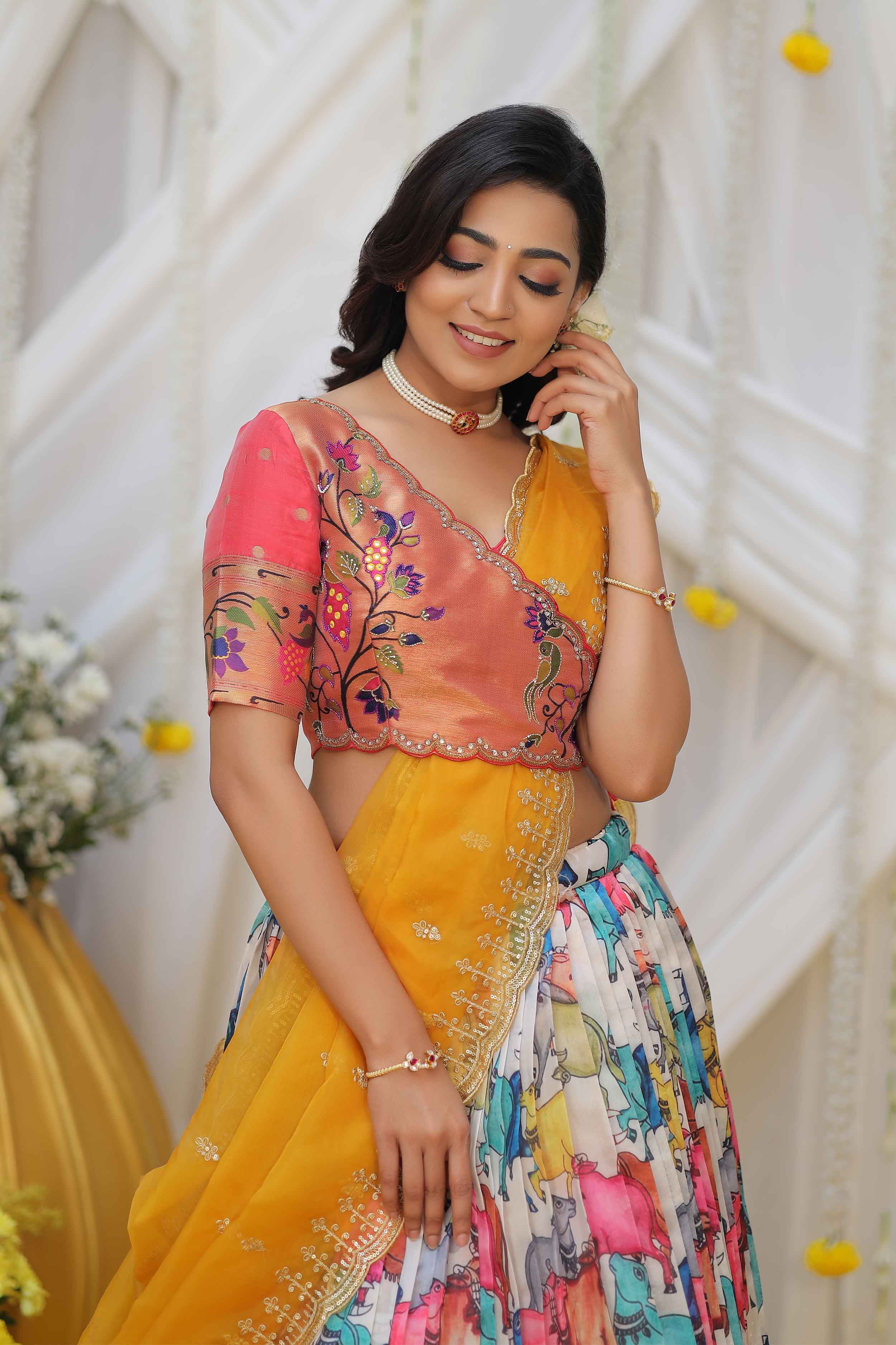 Stylish Pethani Silk Half Saree with colorful lehenga