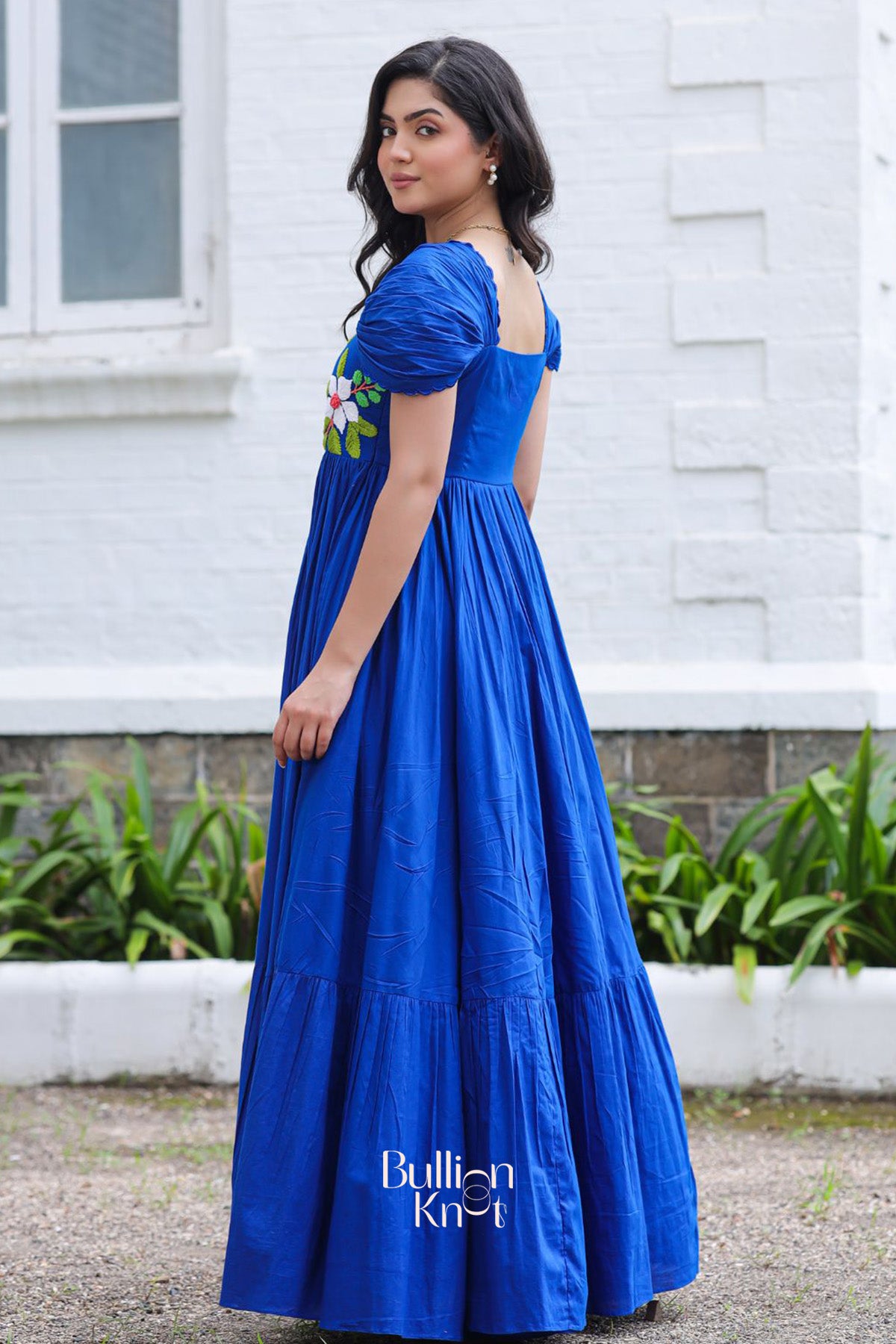 Buy Exclusive Fancy Dress|Long Ethnic Gown -Nebula Maxi Blue Cotton  Embroidery Long Gown Dress,Festive & Casual Wear Dress| bullionknot