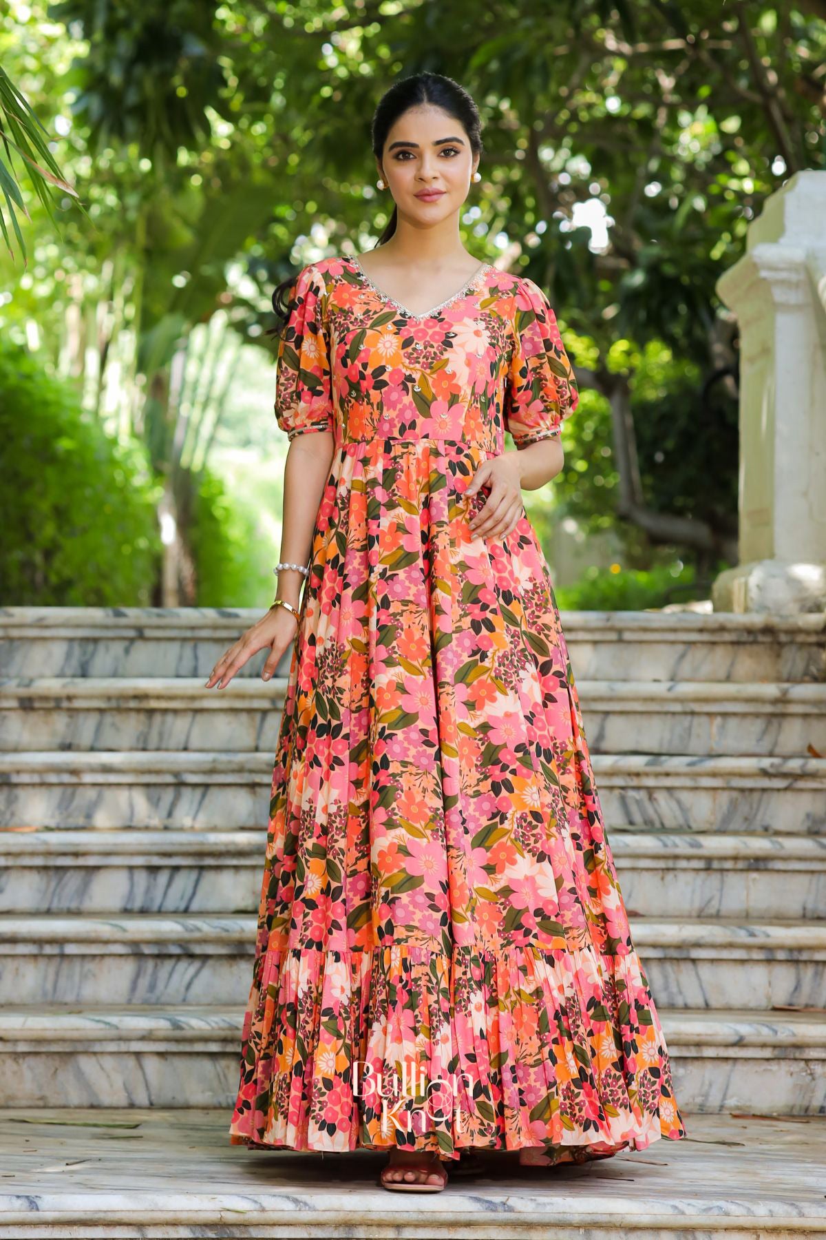 Gulmohar Maxi (Dress) in Peach
