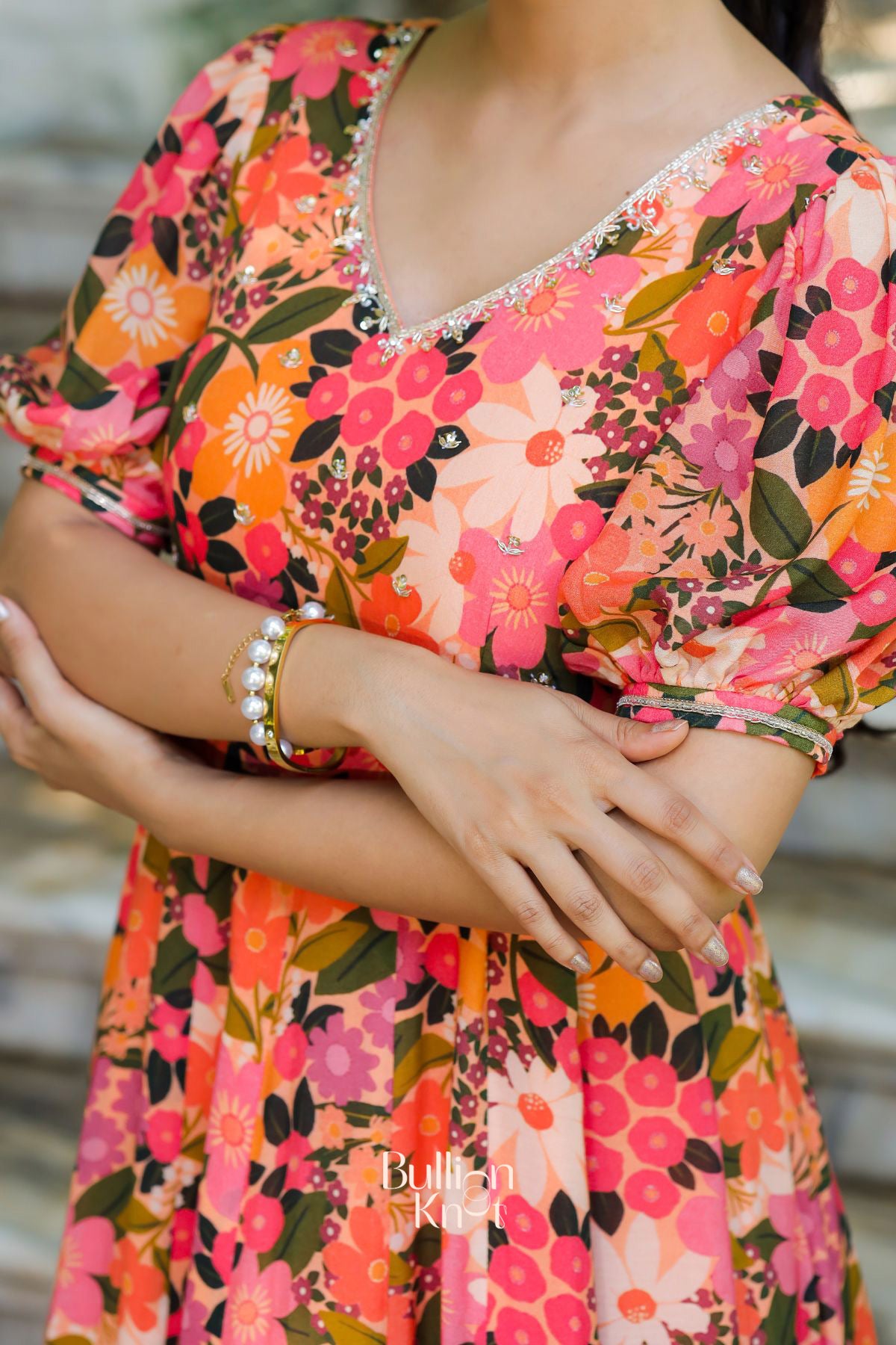 Gulmohar Maxi (Dress) in Peach