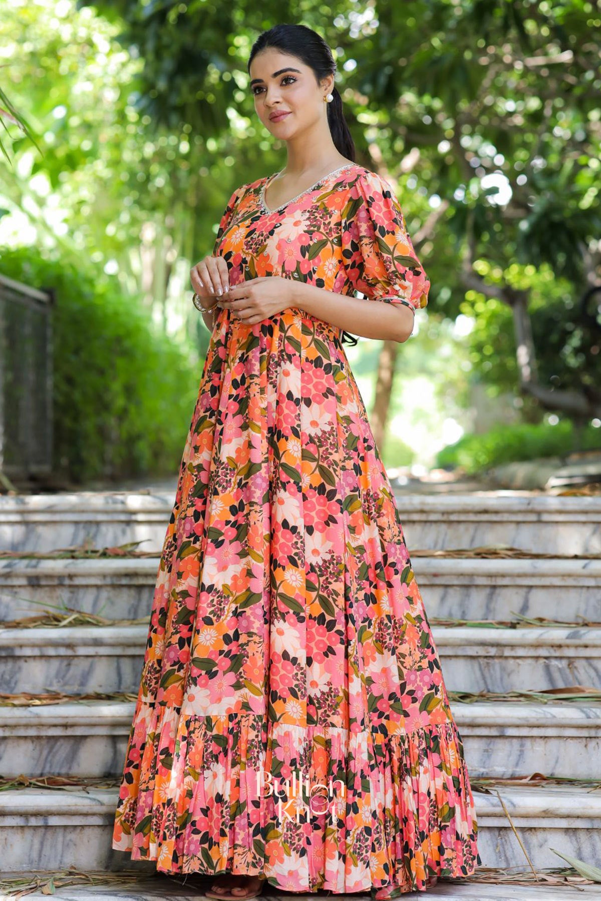 Gulmohar Maxi (Dress) in Peach