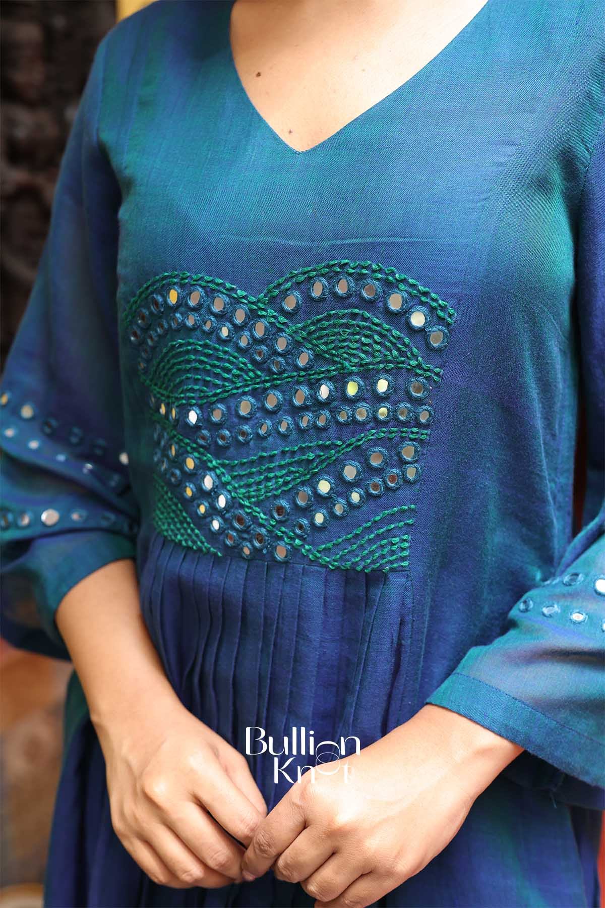 Gulnaaz Indigo Handloom Mirror Work Kurta Set