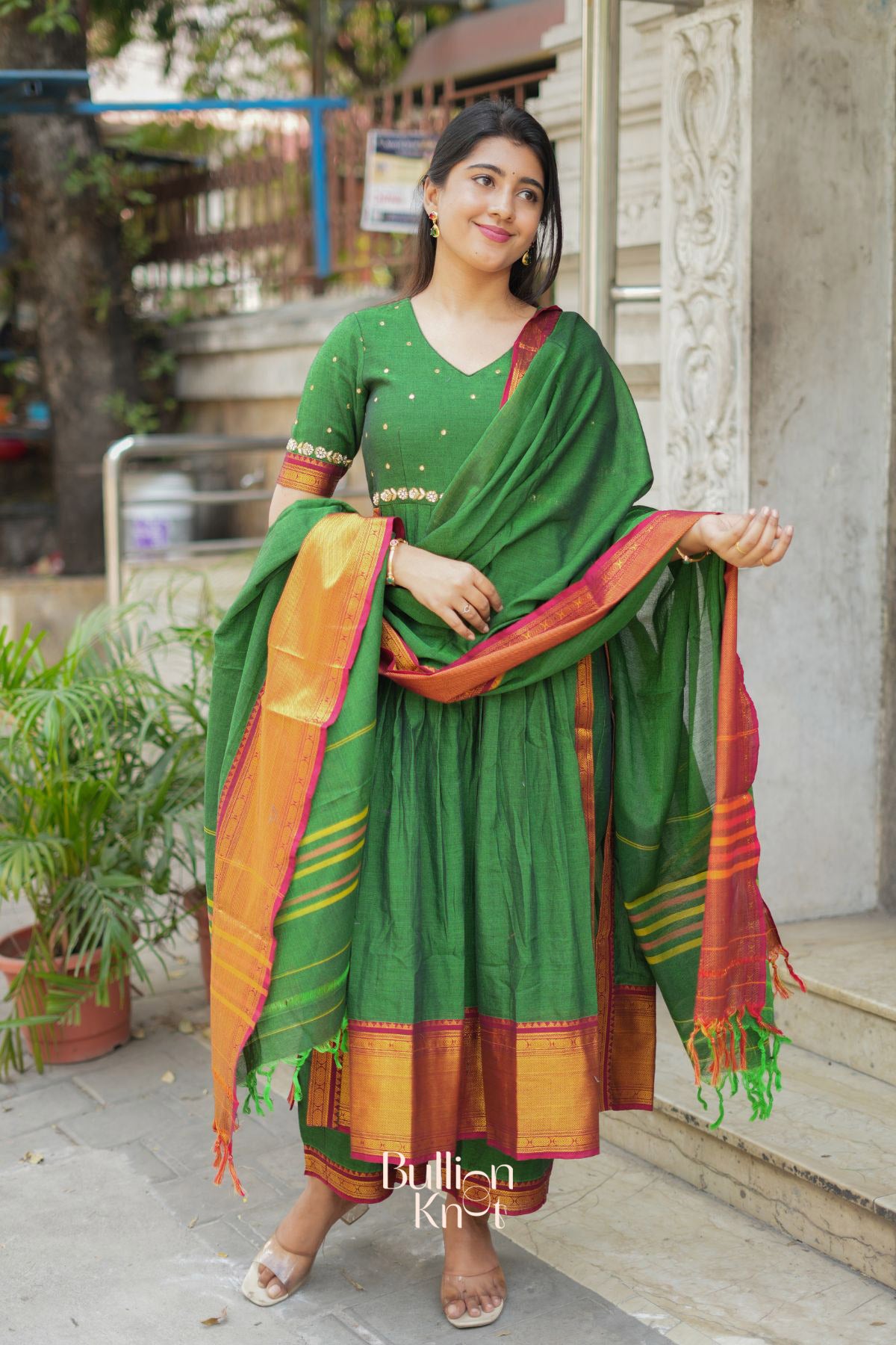 Gunjan Handloom Kurta Set (Dress) in Green