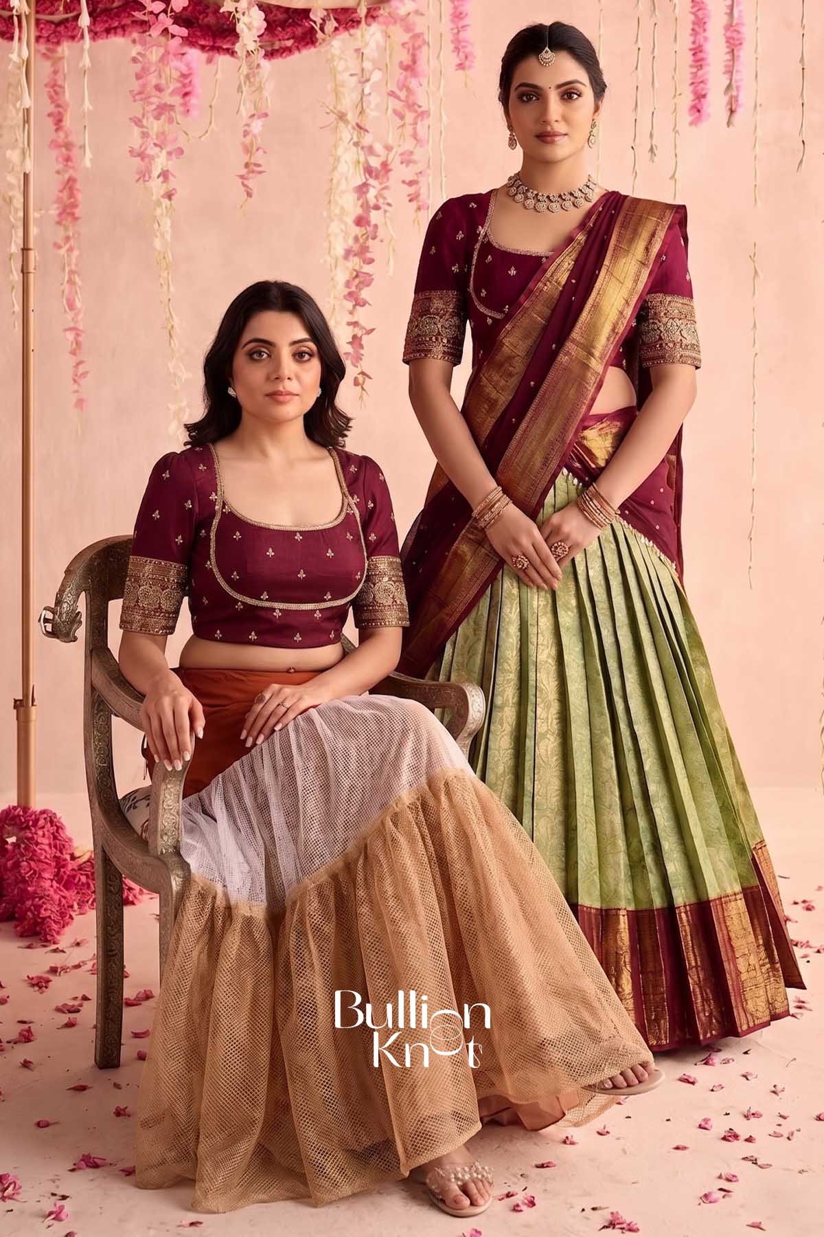 Can Can Skirt + Indira vastra Soft Silk Lehenga Set in Lime Green