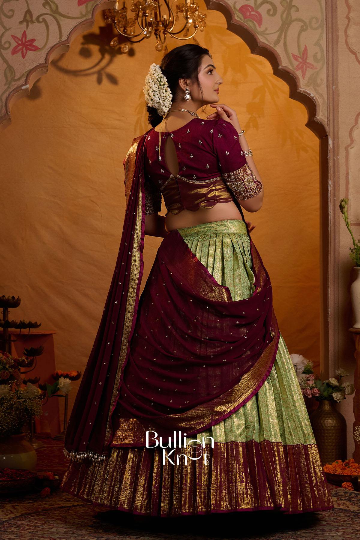 Can Can Skirt + Indira vastra Soft Silk Lehenga Set in Lime Green