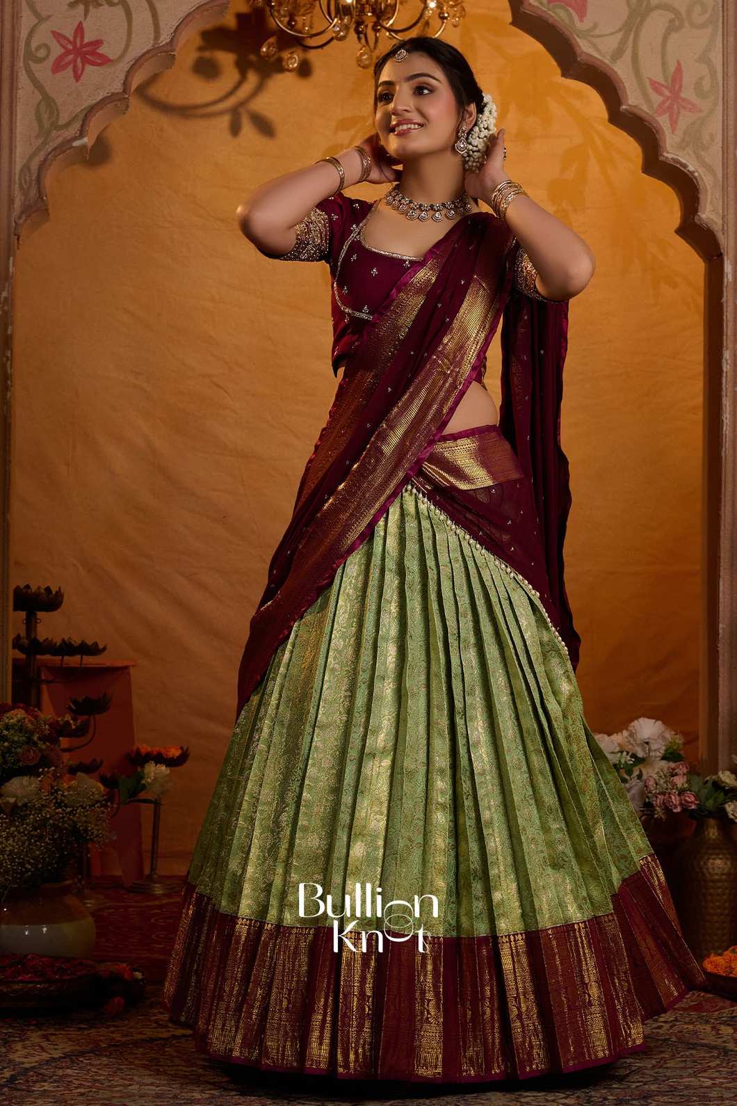 Indira Vastra | Soft Silk Lehenga Set in Lime Green for Stylish Occasions