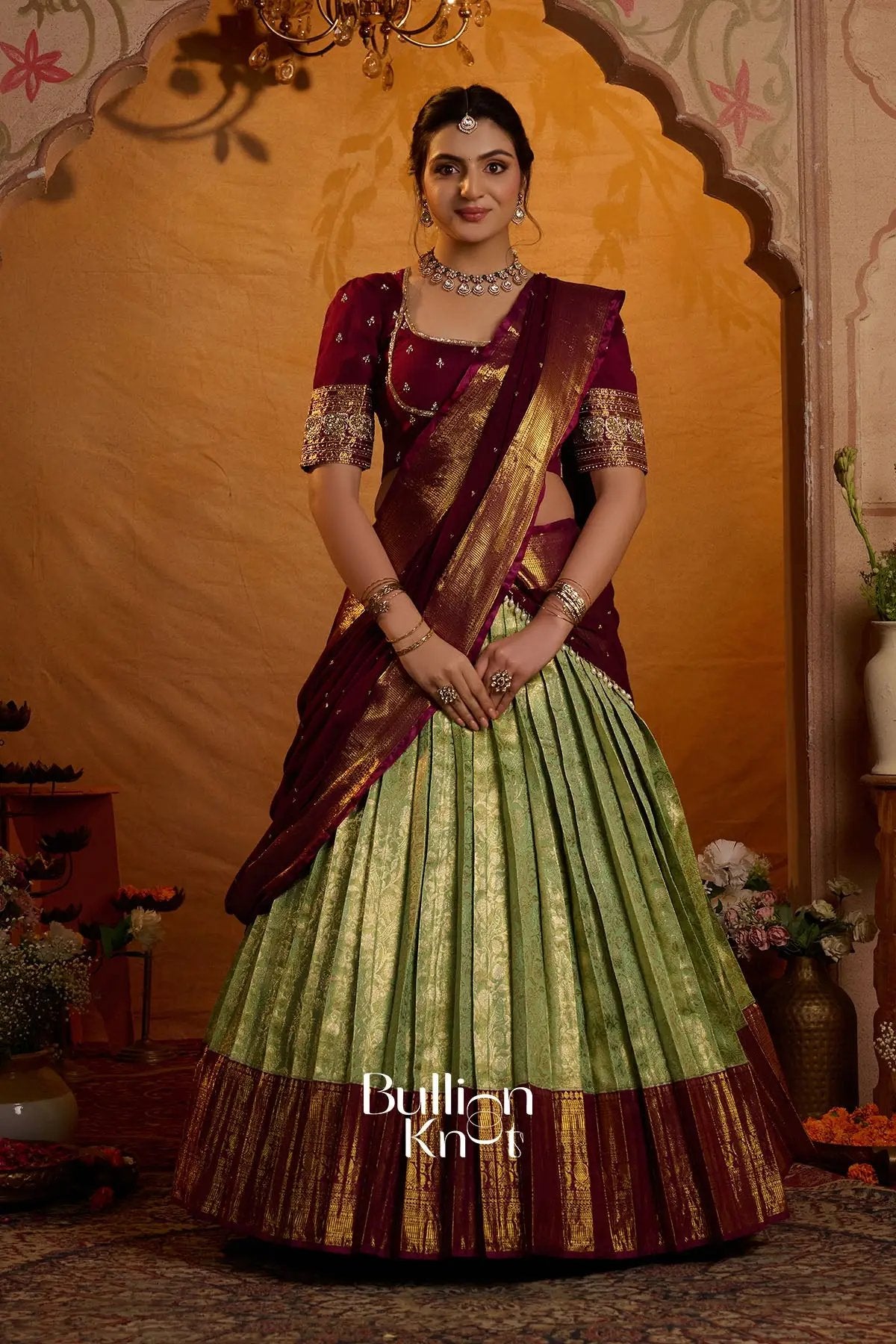 Indira Vastra Soft Silk Lehenga Set In Lime Green