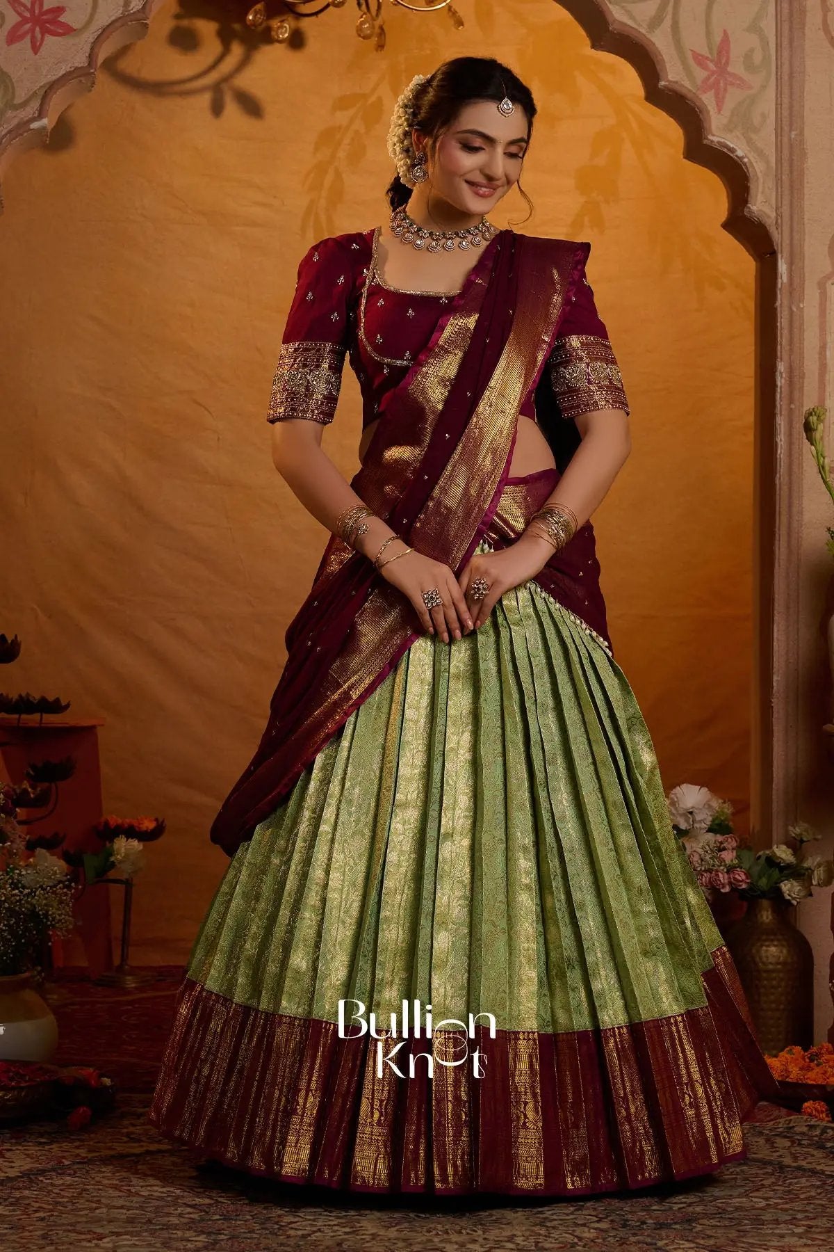 Indira Vastra Soft Silk Lehenga Set In Lime Green