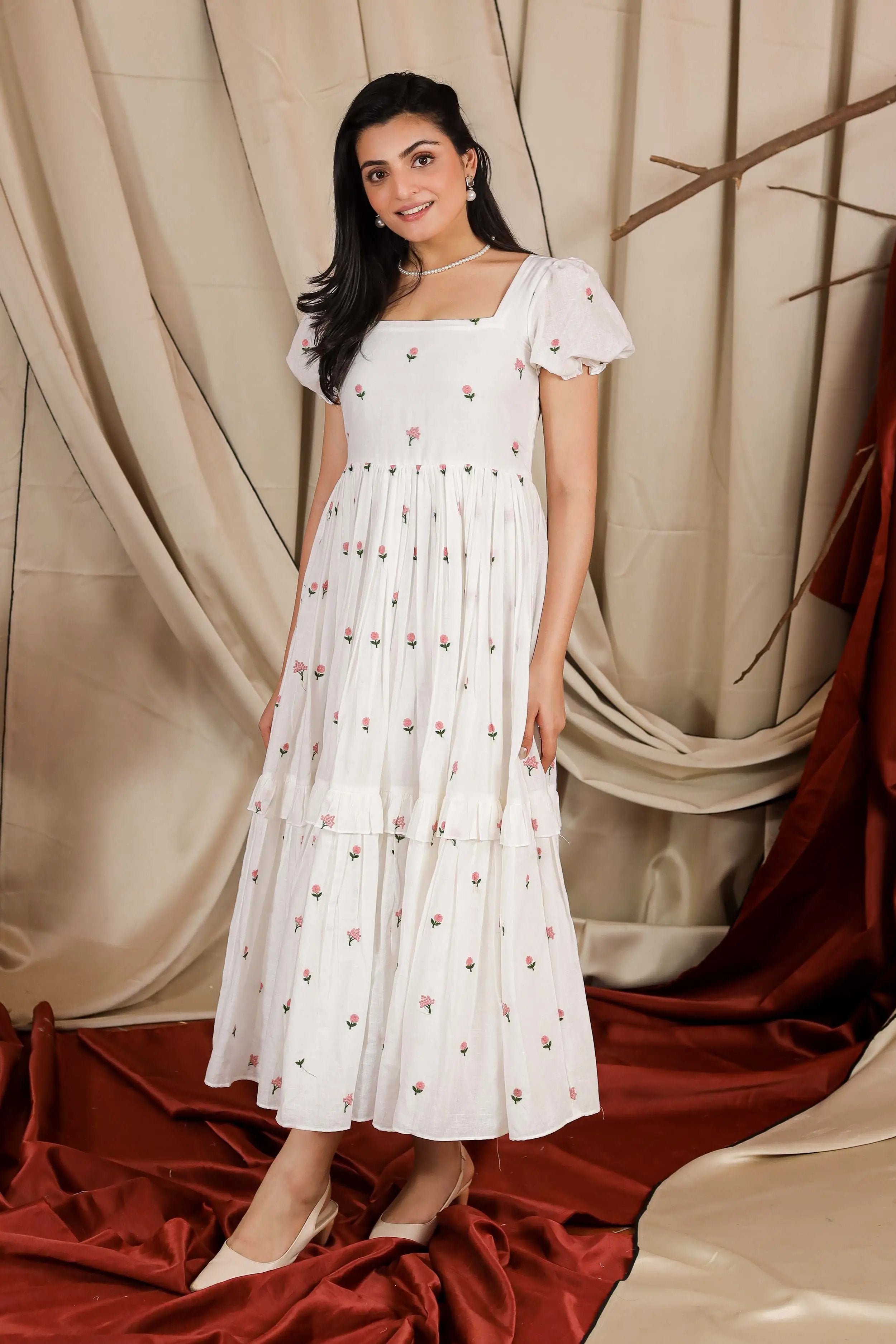 Isabella Summer Midi Dress in White