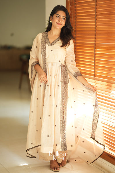 Ivana Kota Doria Kurta Set (Dress) in Vanilla