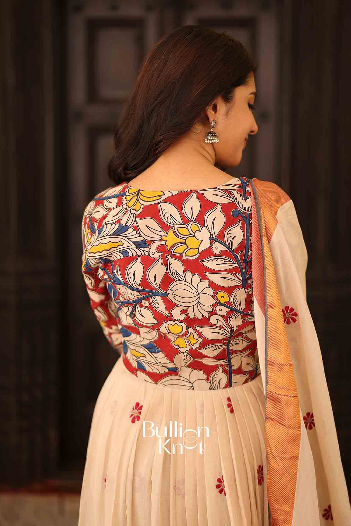 Ivory Kalamkari Grace |Cotton Jacket Style Flared Anarkali Set