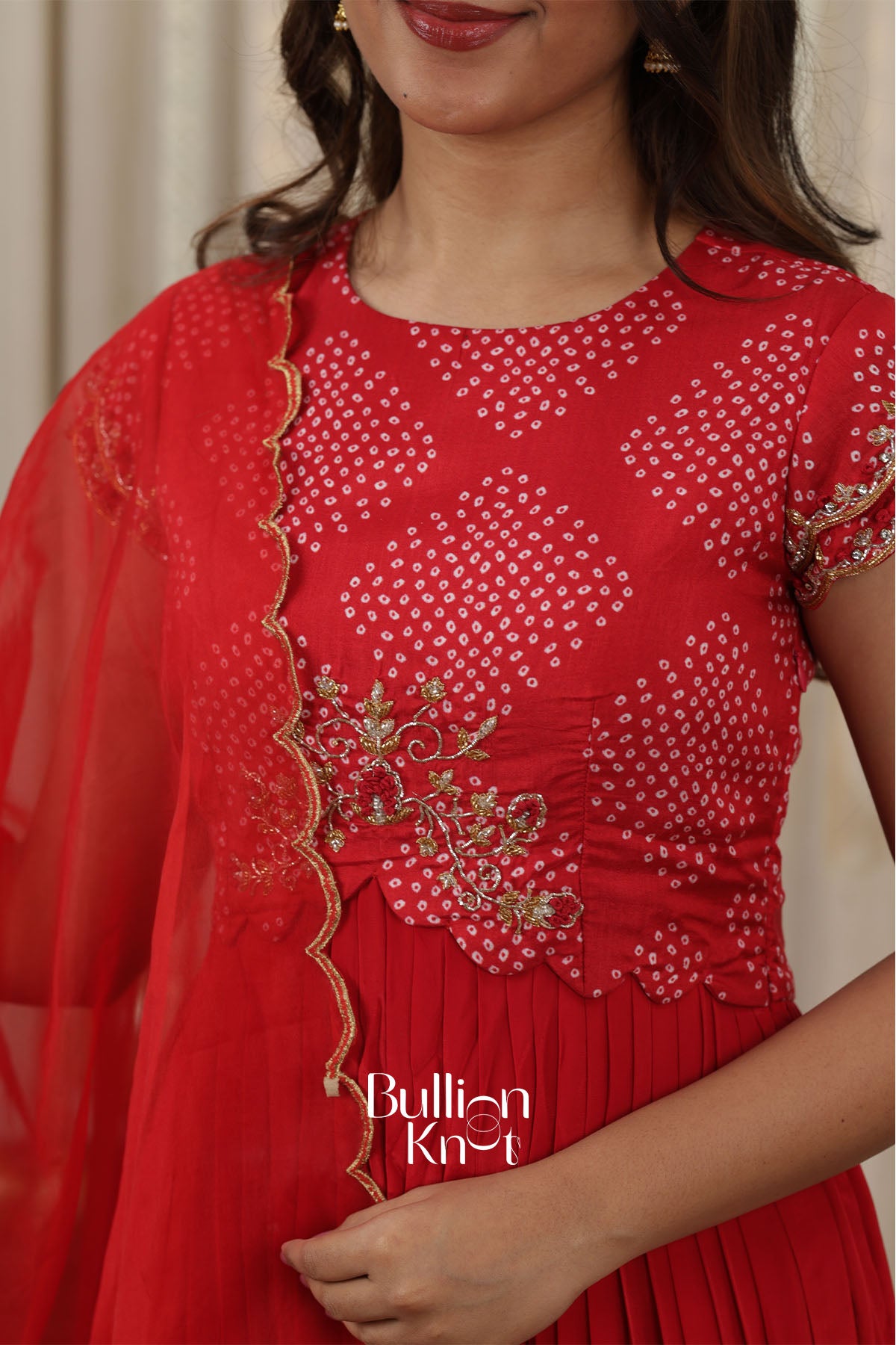 Pallavi Bandhani Crepe Red Anarkali Dress