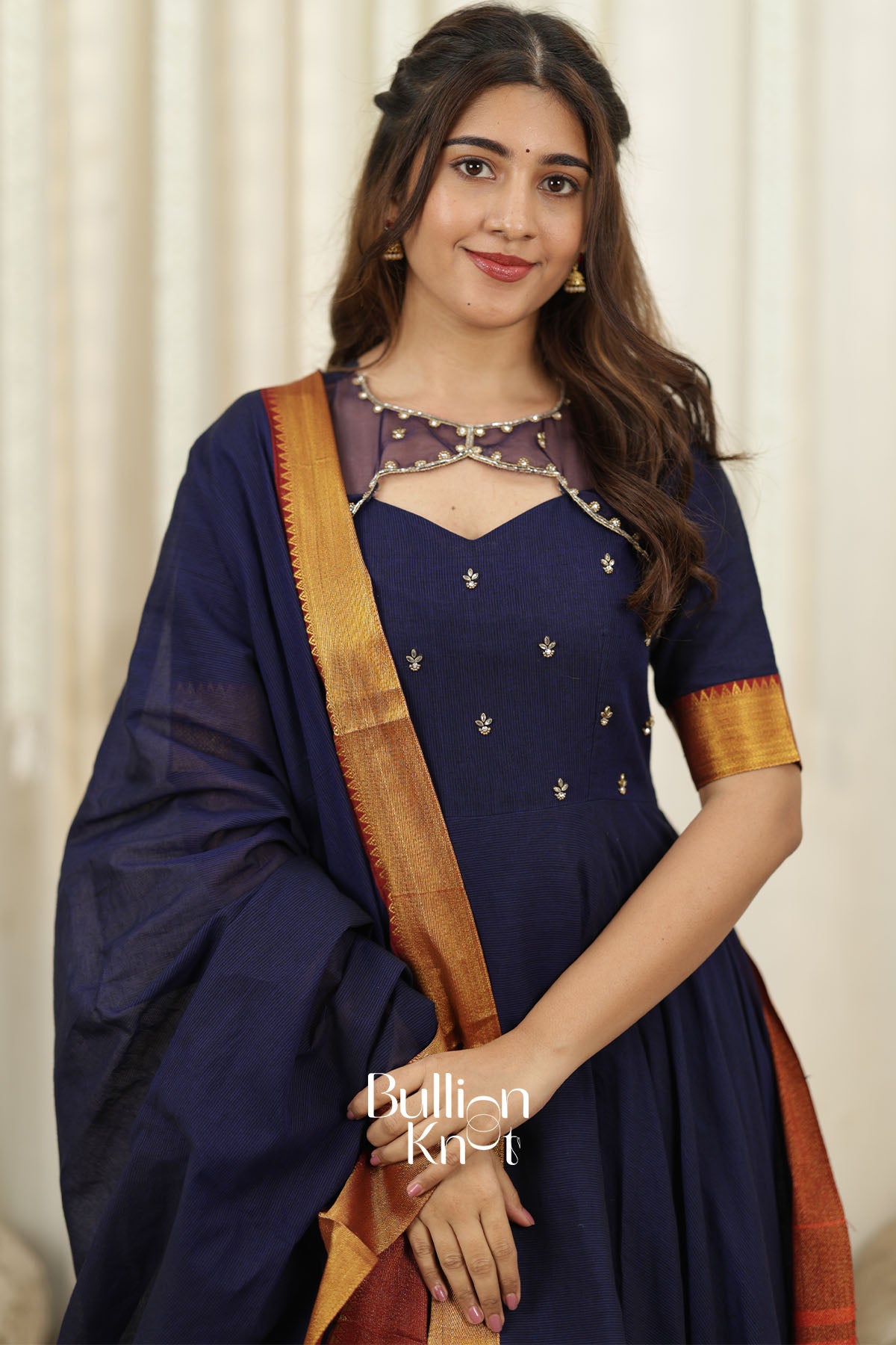 Neelnidhi Navy Handloom Anarkali Dress