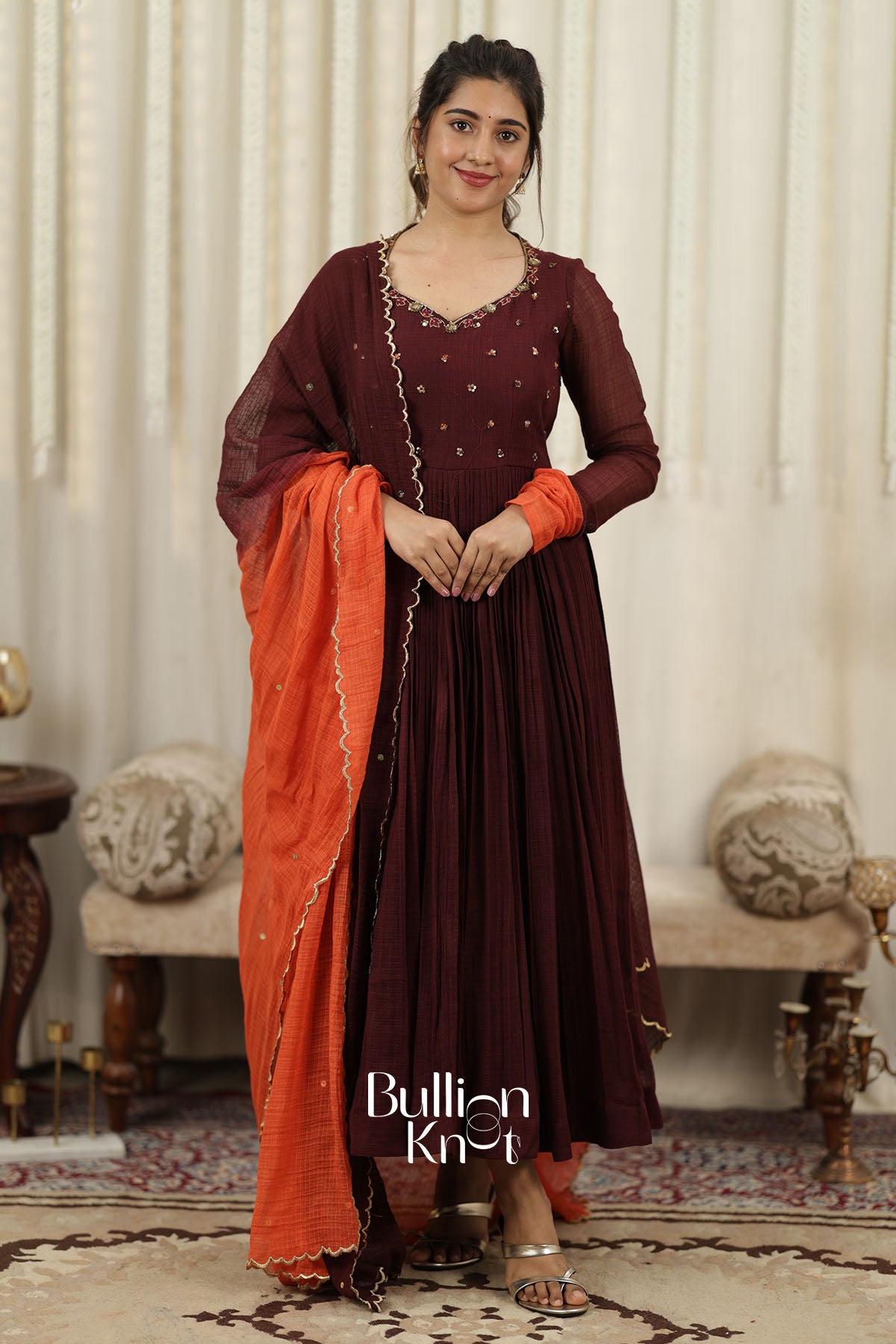 Agniraaga Brown Mal Cotton Anarkali Dress