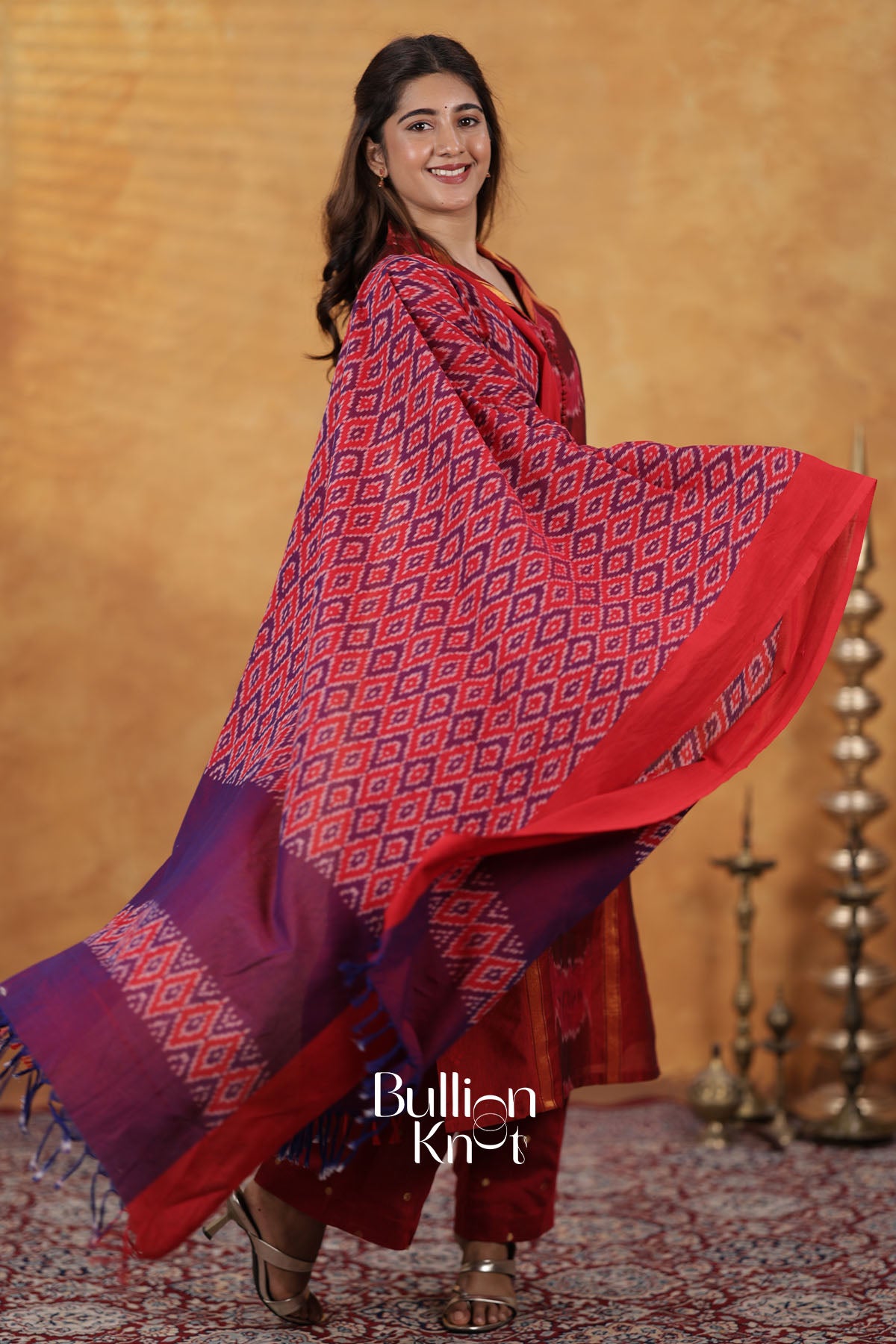 Trinetri Red Handloom Suit Set