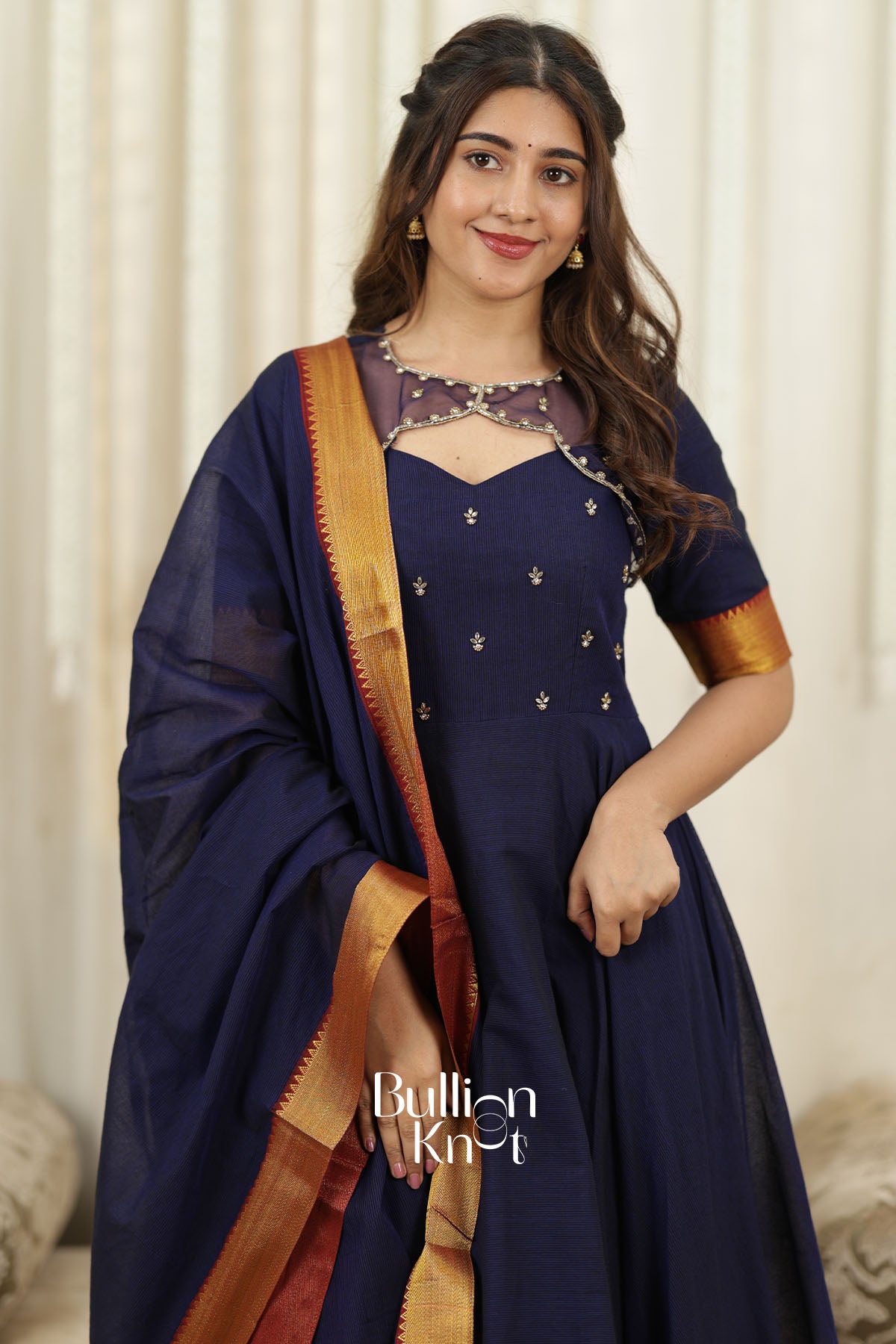 Neelnidhi Navy Handloom Anarkali Dress