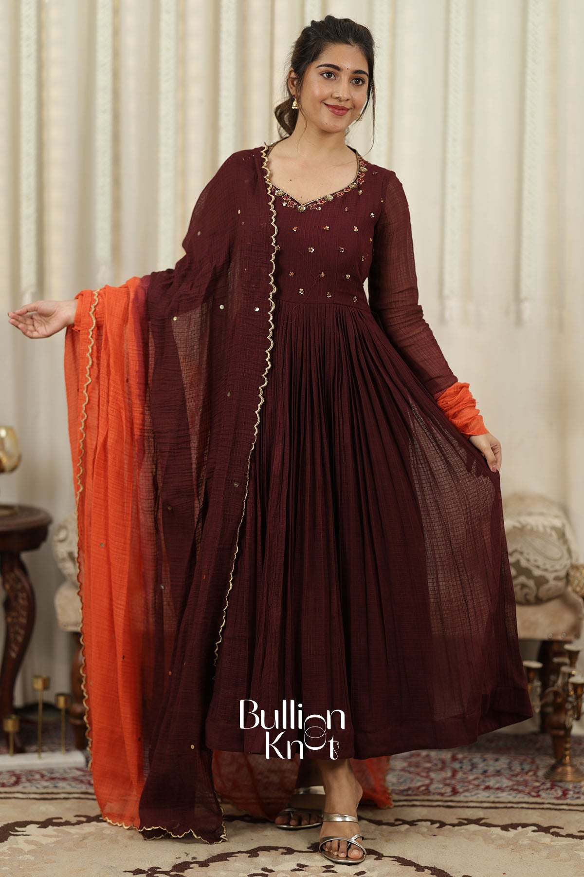 Agniraaga Brown Mal Cotton Anarkali Dress