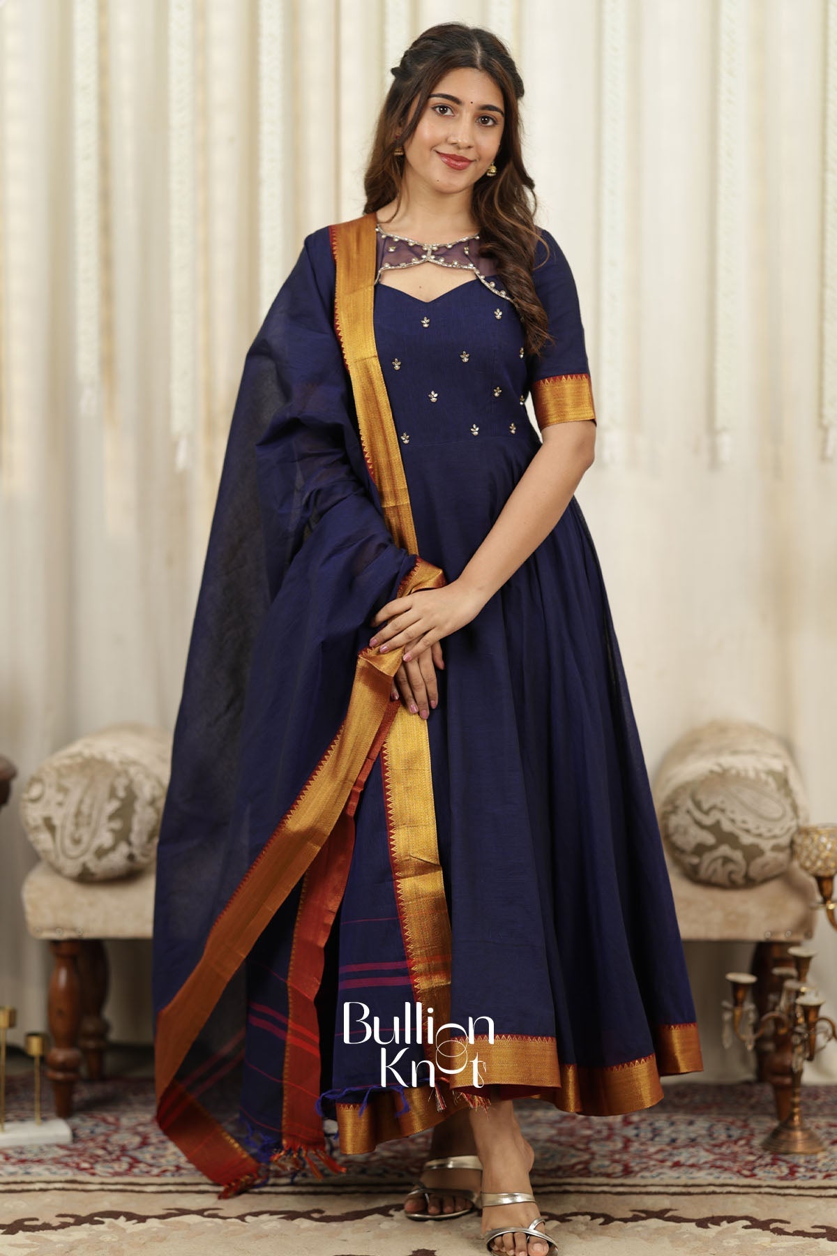 Neelnidhi Blue Handloom Anarkali Dress Collection M / Blue Neelnidhi Blue Handloom Anarkali Dress Collection M / Blue