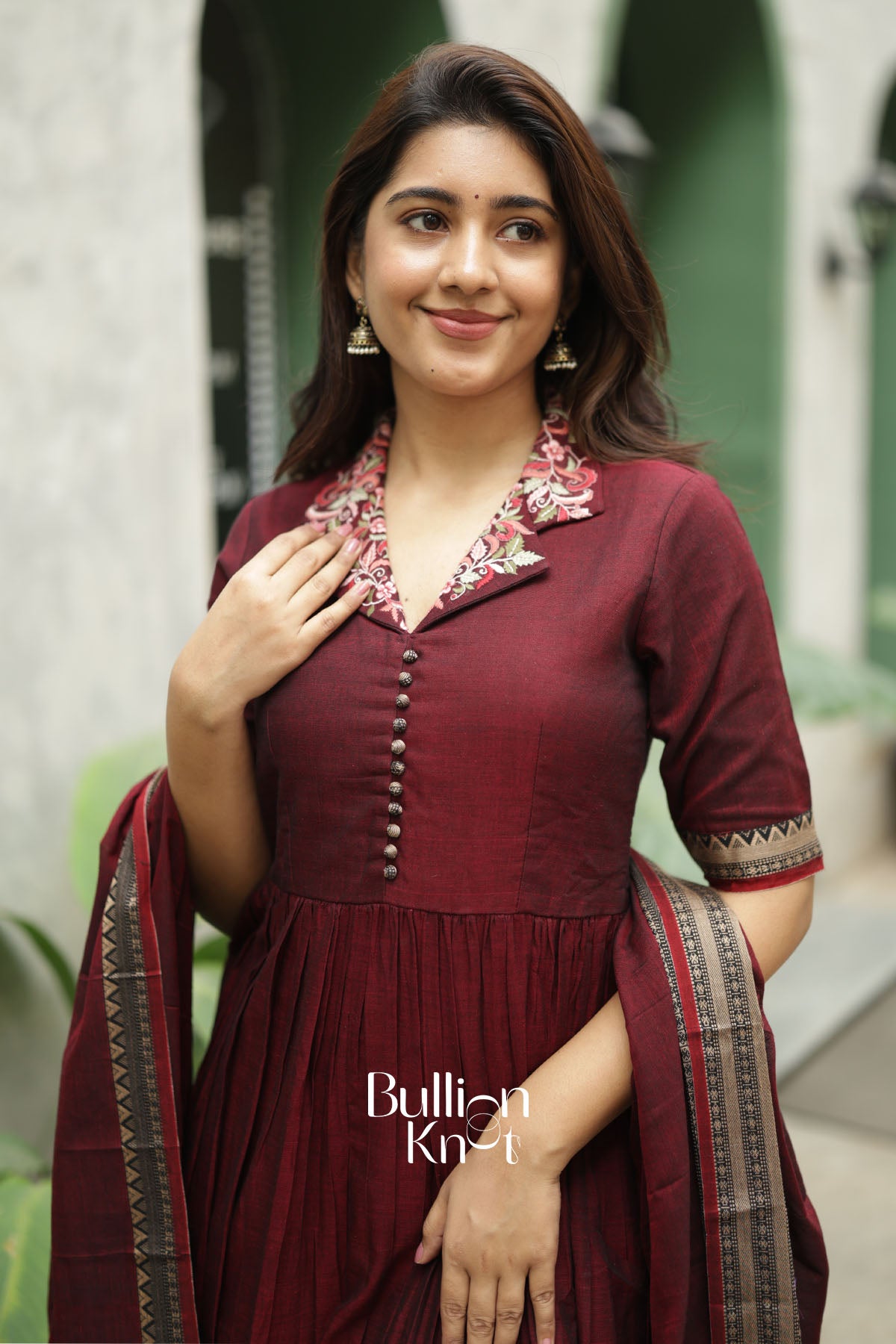 Muse Wine Handloom Anarkali Set