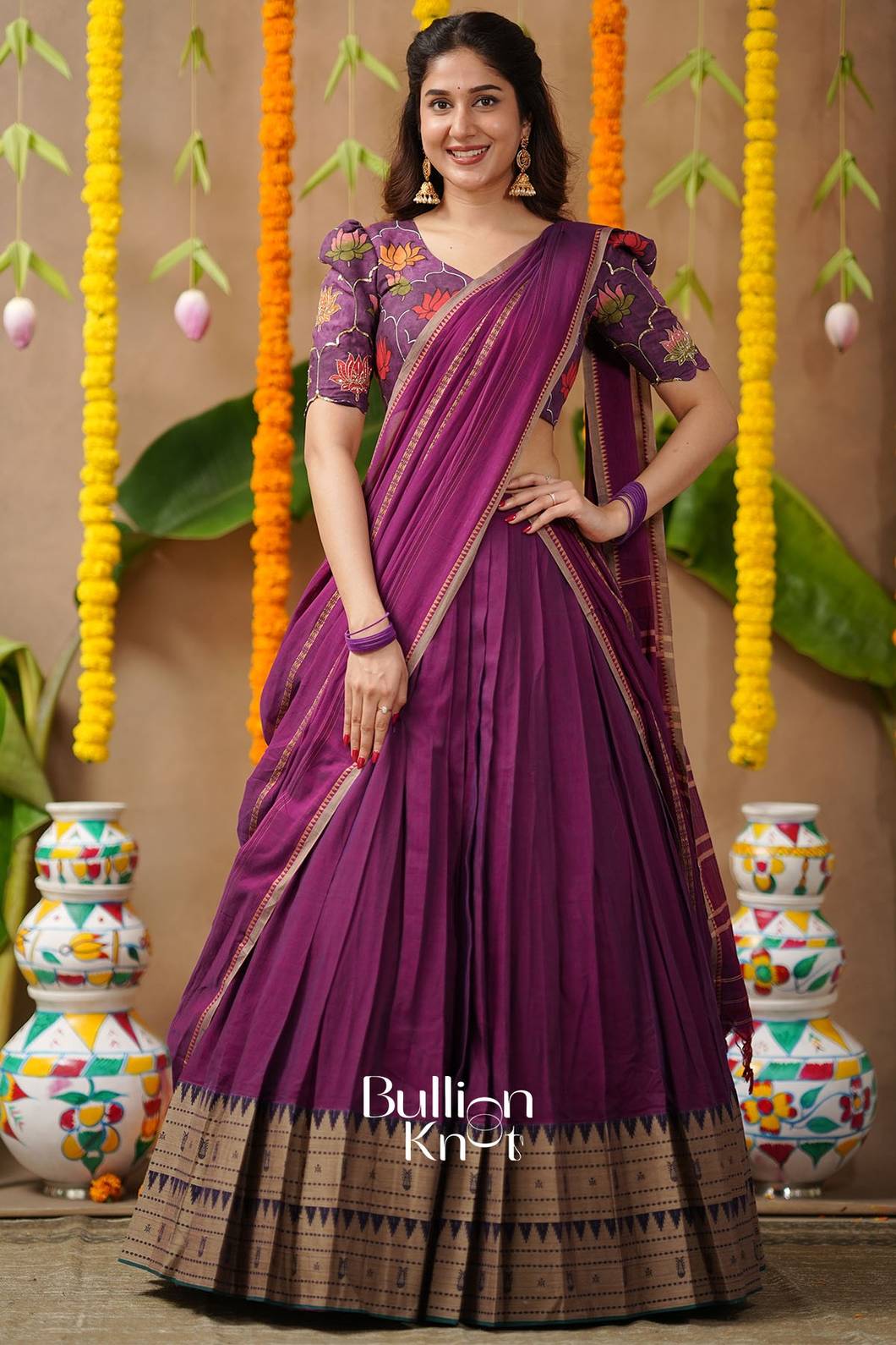 Kamalpadma 2-In-1 Half Saree Plum Purple Design