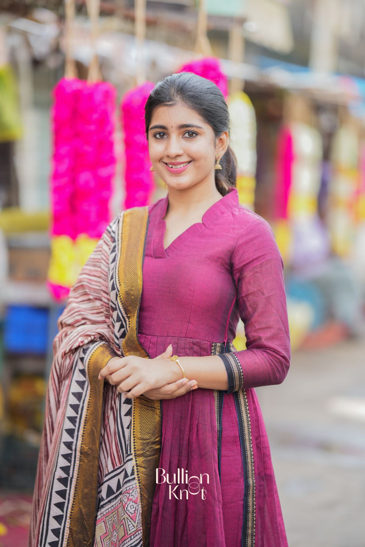 Kasturi Handloom Kurta Set in Maroon