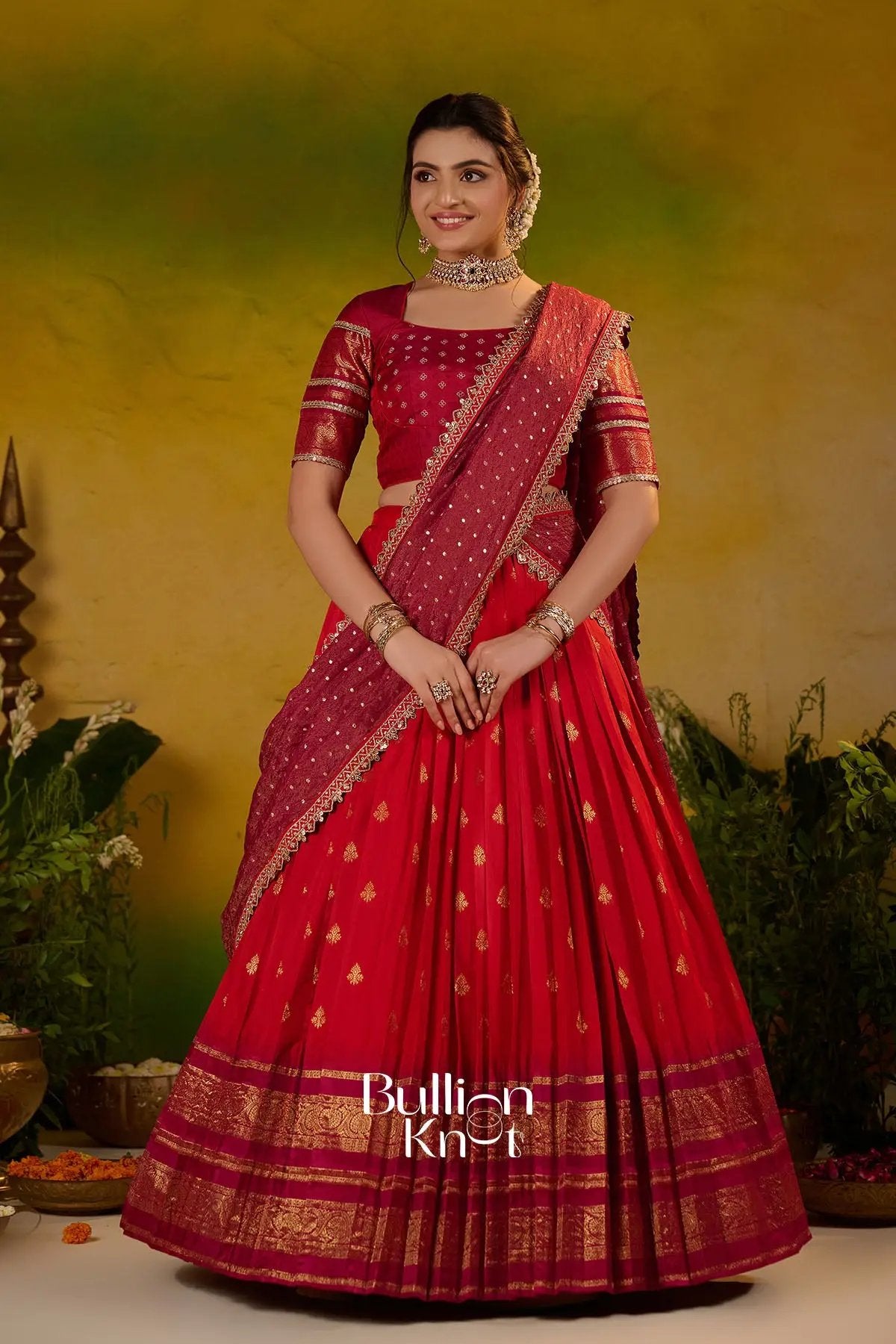 Kaushika Soft Silk Lehenga Set In Red