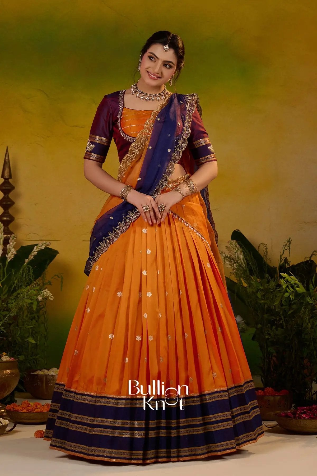 Kesar ratri Soft Silk Lehenga Set In Orange