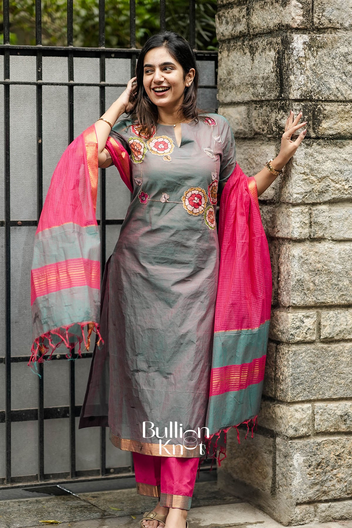 Khushali Grey Suit Set side profile showing silhouette and fit