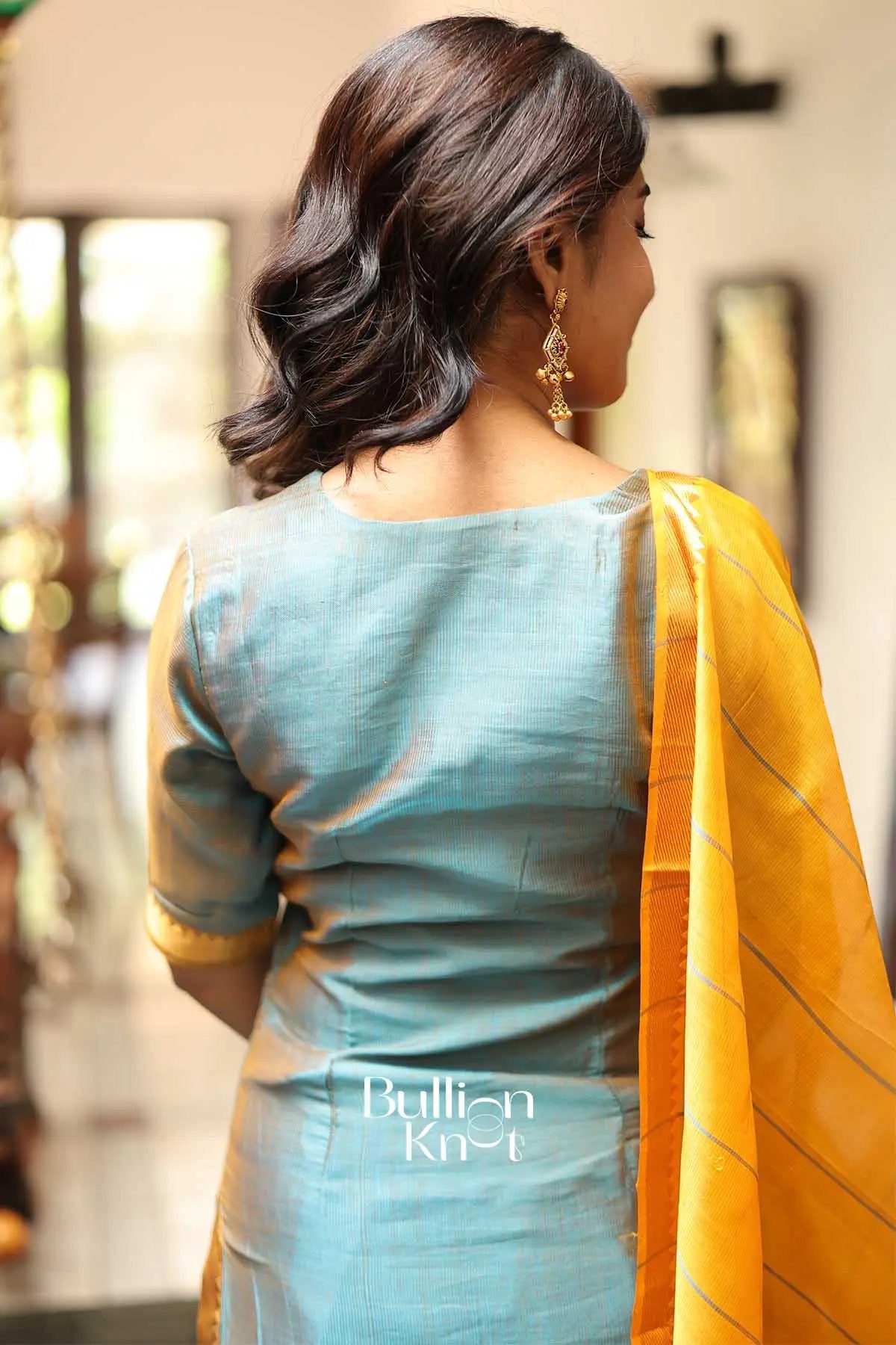 Lagoon | Teal Mangalgiri Pattu suit set with Dupatta
