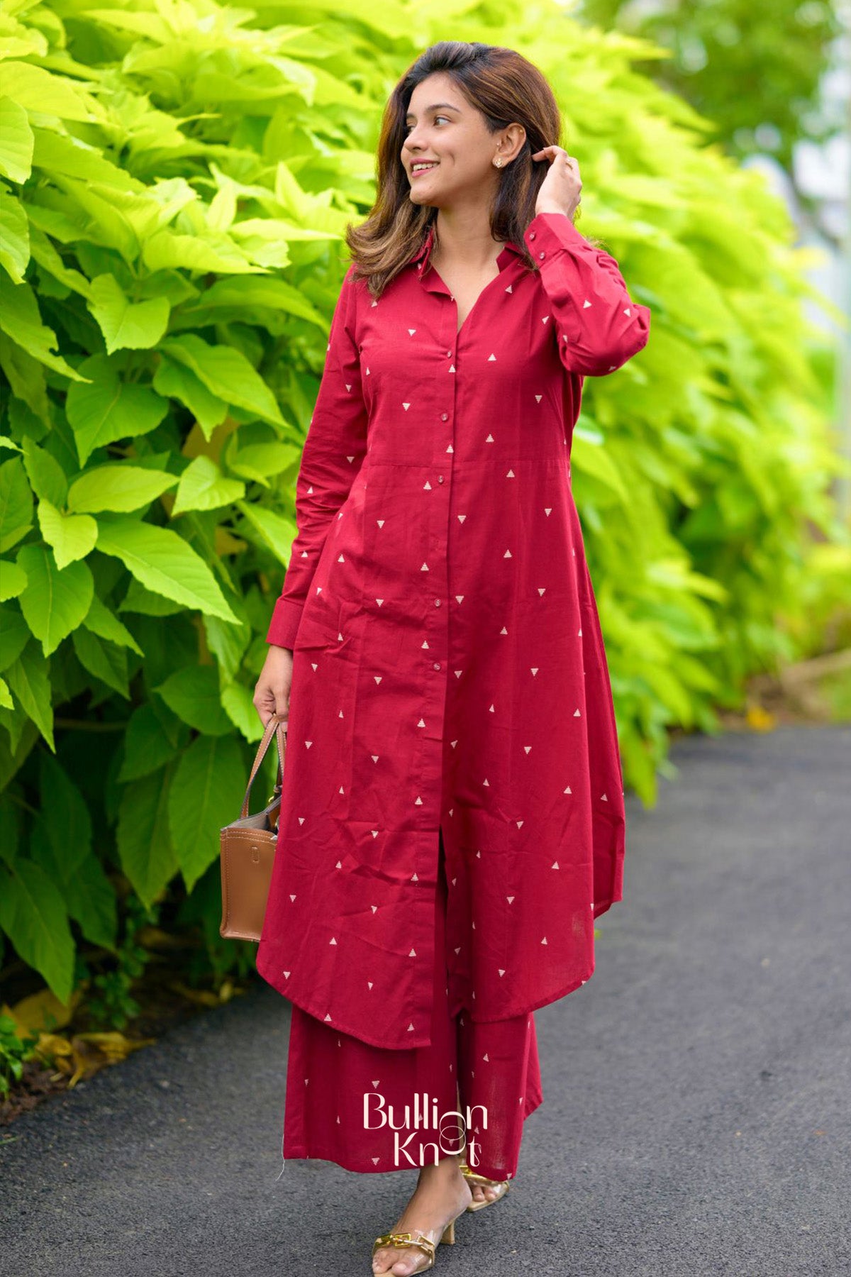 Lavish Handloom Co-ord Set in Maroon