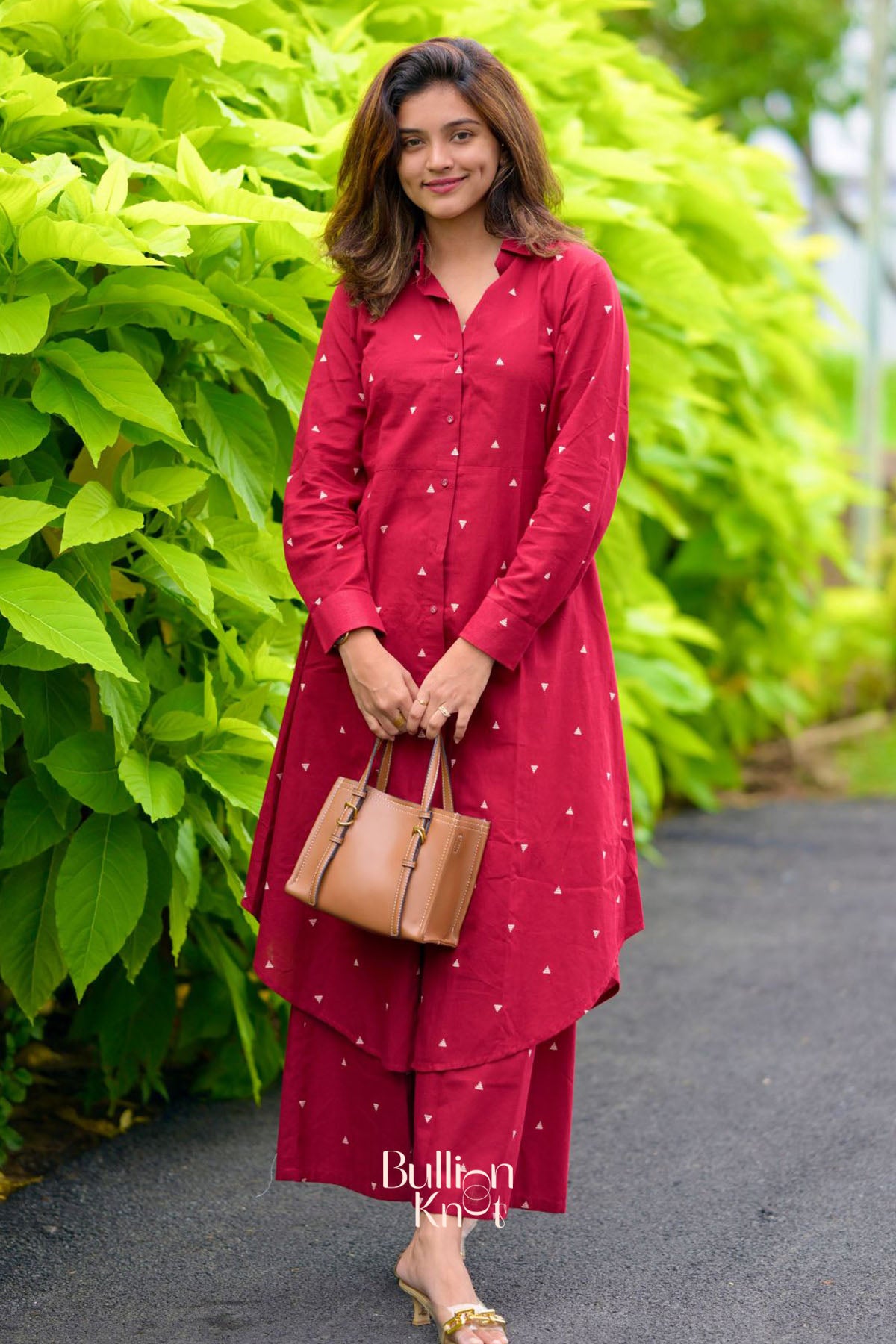 Lavish Handloom Co-ord Set in Maroon