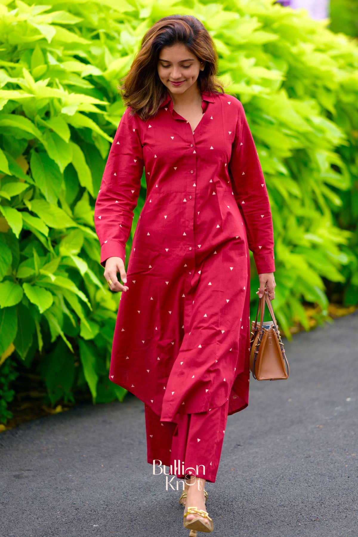Lavish Handloom Co-ord Set in Maroon