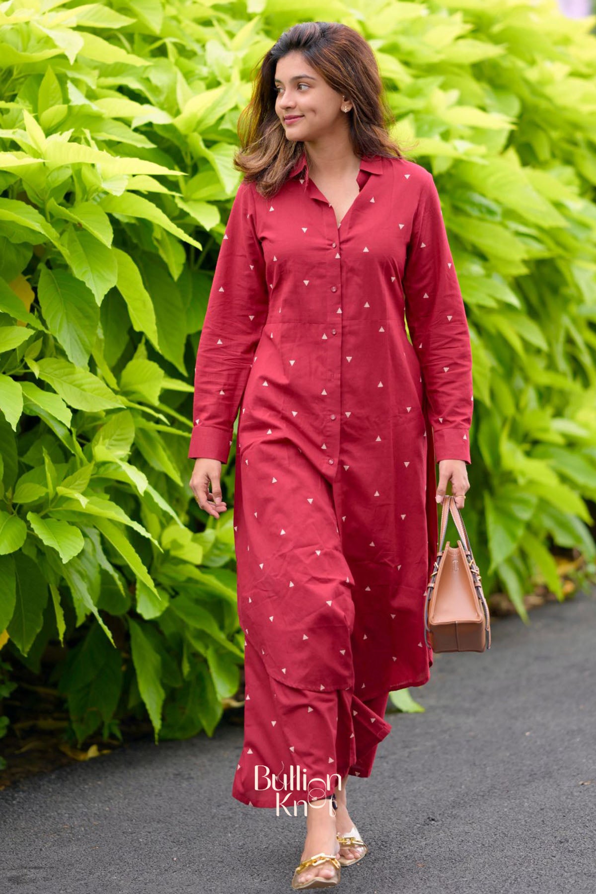 Lavish Handloom Co-ord Set in Maroon