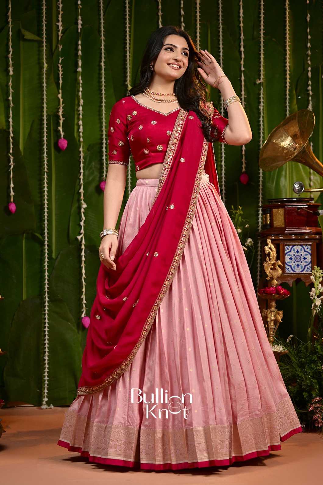 Laxmi Wine Russian Silk Lehenga Set - Ethnic Attire