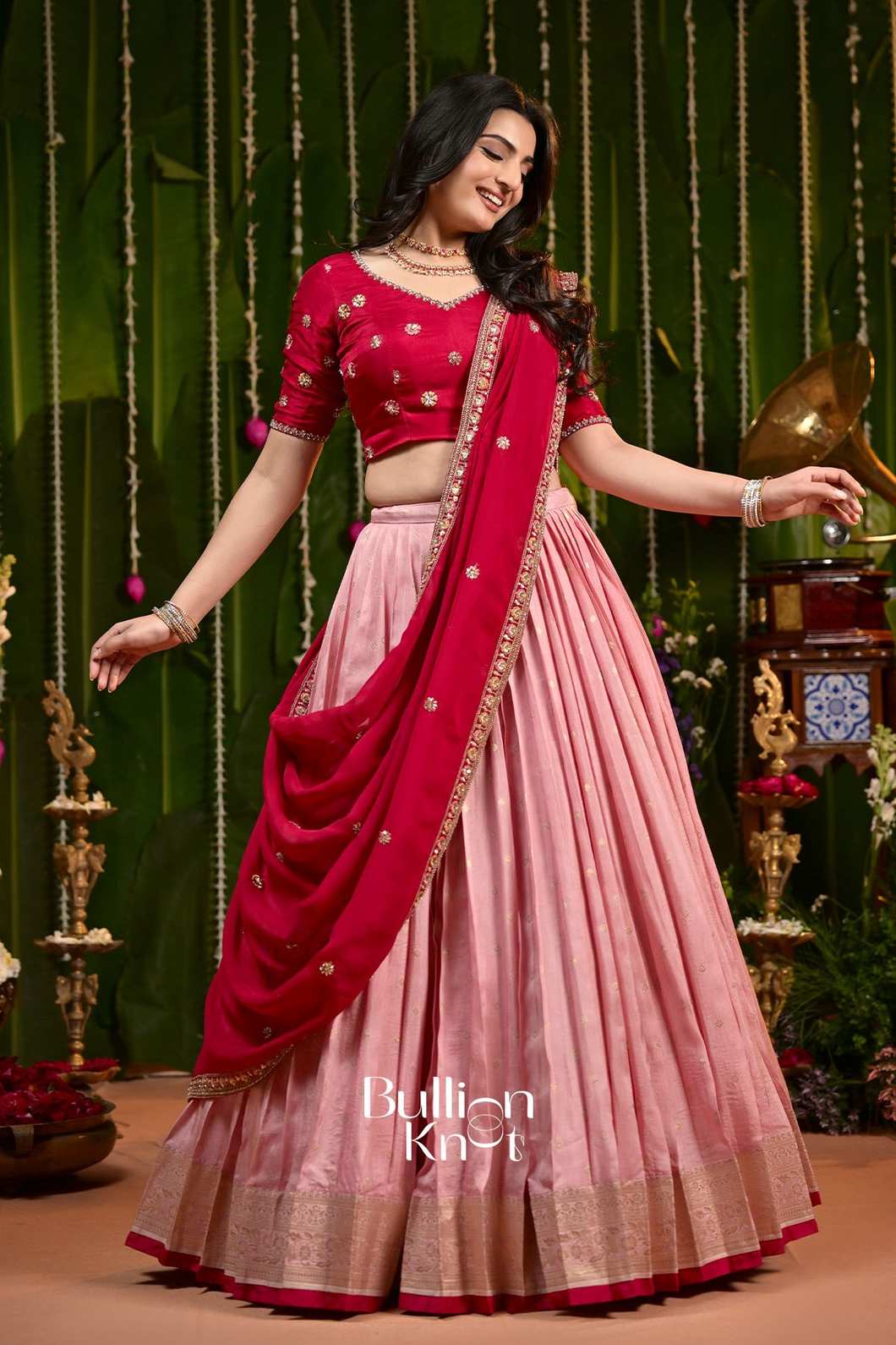 Laxmi Wine Russian Silk Lehenga Set - Ethnic Attire