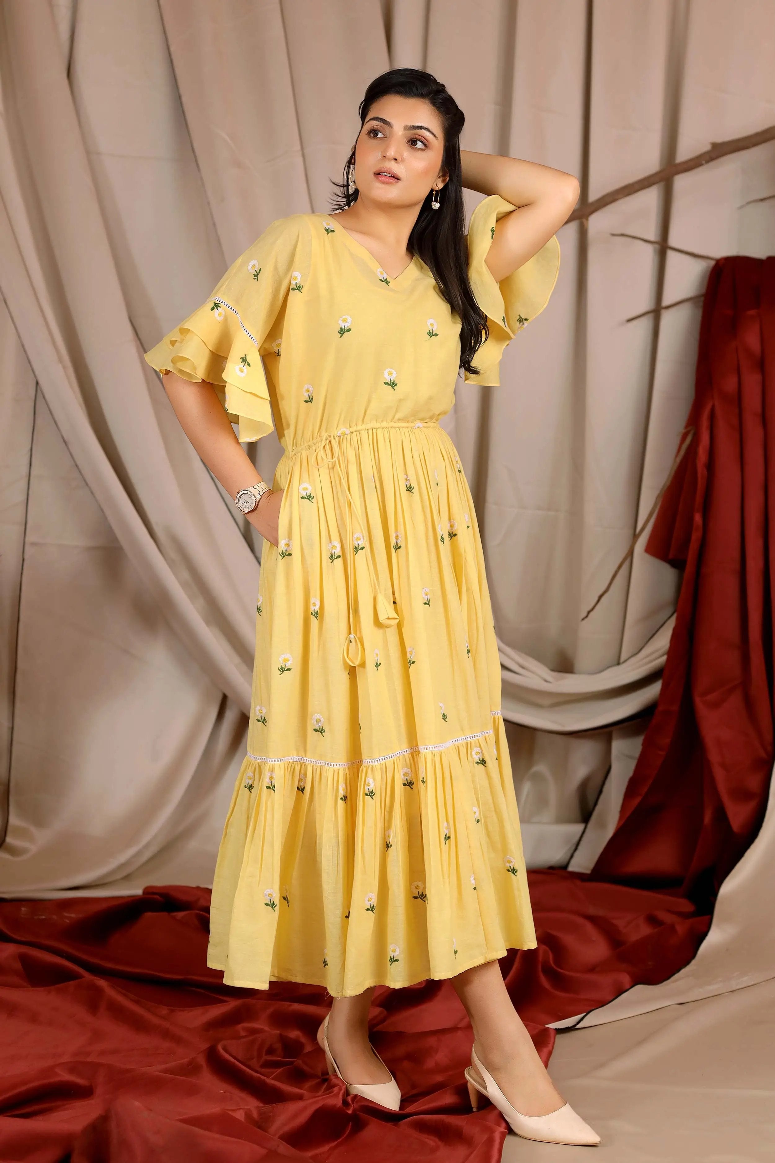 a woman in cotton midi dress - Bullionknot